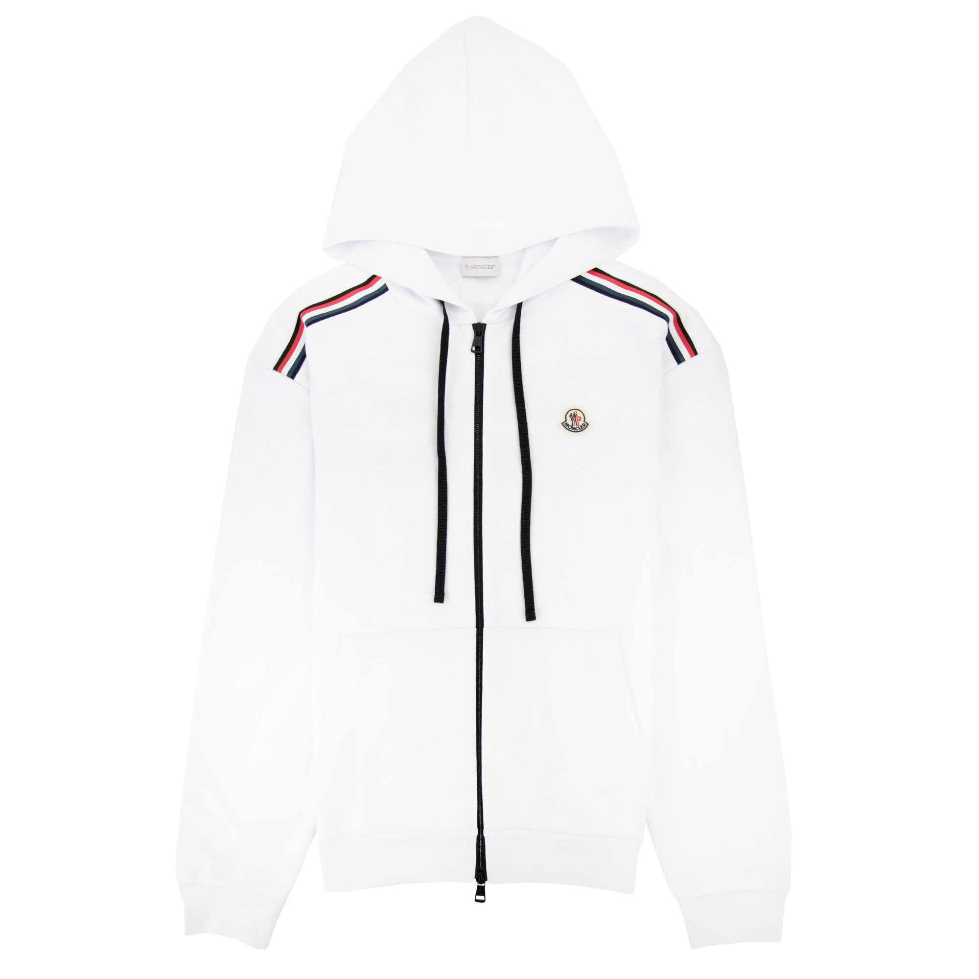 Moncler Tricolour Accent Zip-up Hoodie White