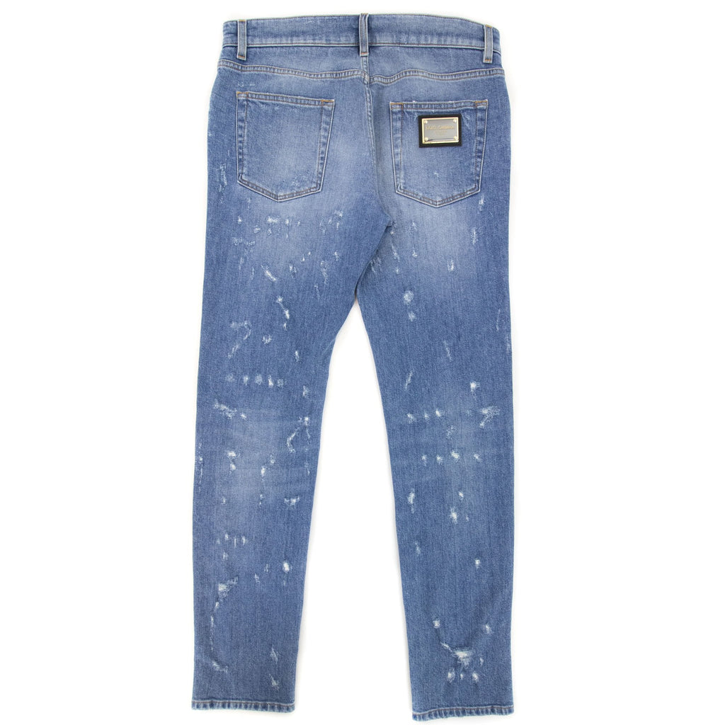 Dolce & Gabbana Slim-fit Blue Wash Stretch Jeans With Abrasions Denim