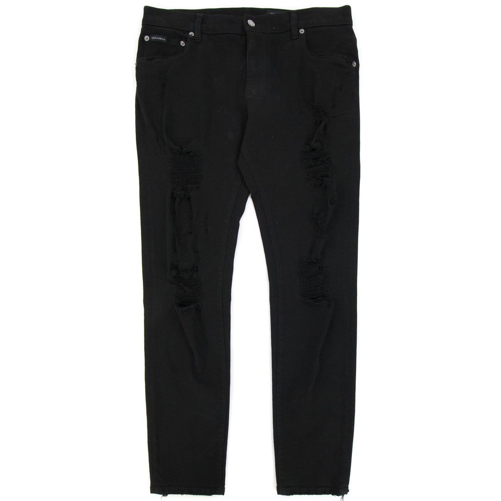 Dolce & Gabbana Black Slim-fit Stretch Jeans With Rips Black