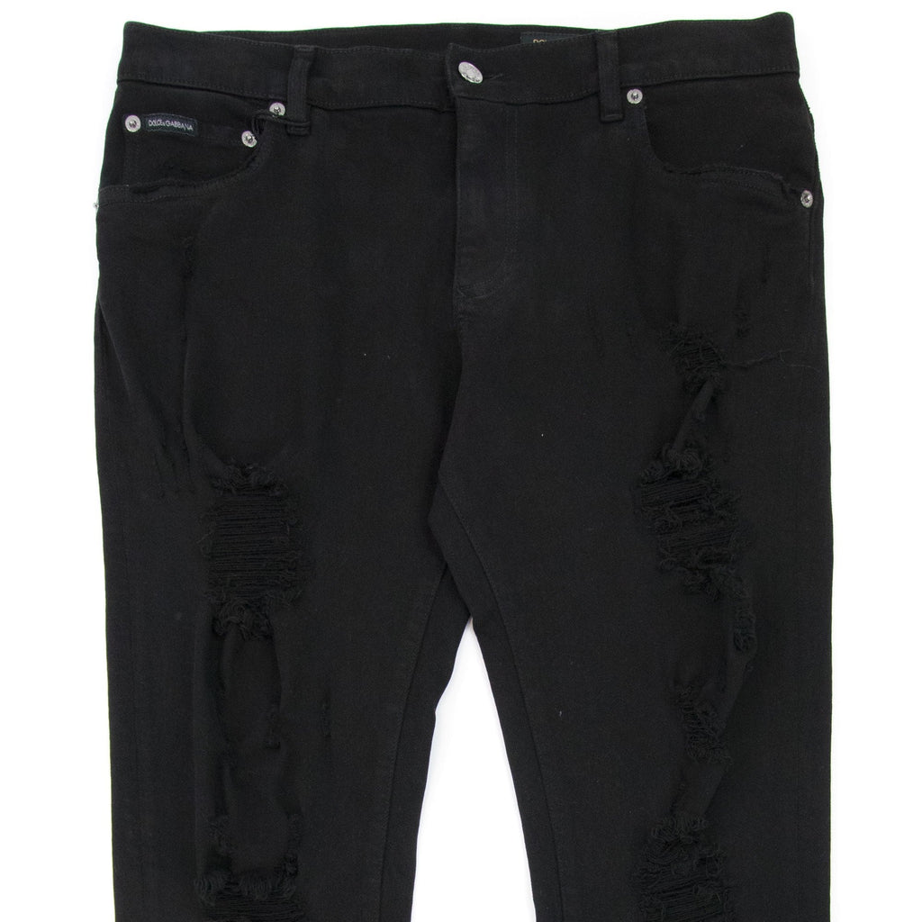 Dolce & Gabbana Black Slim-fit Stretch Jeans With Rips Black
