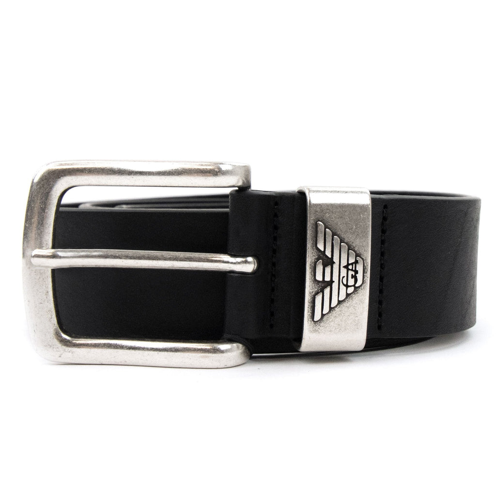 Emporio Armani Logo Keeper Leather Belt Black