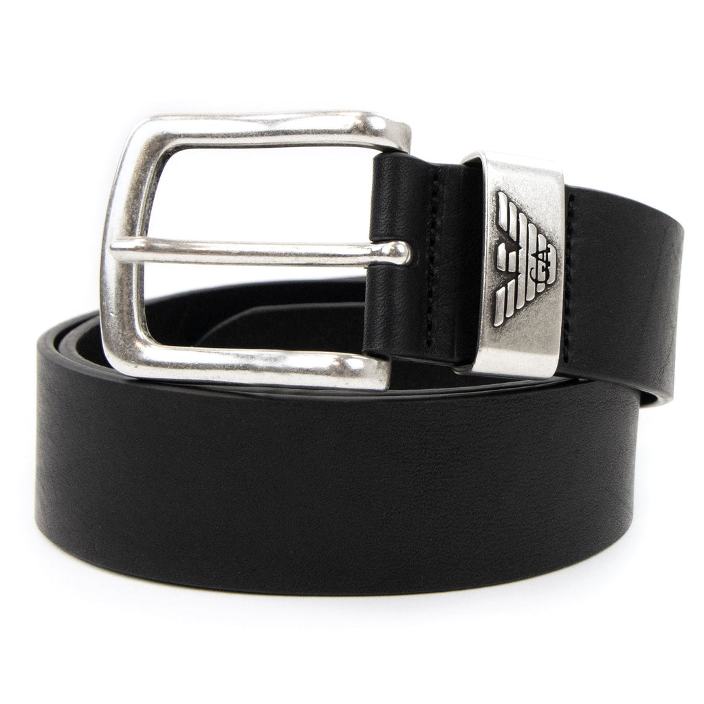 Emporio Armani Logo Keeper Leather Belt Black