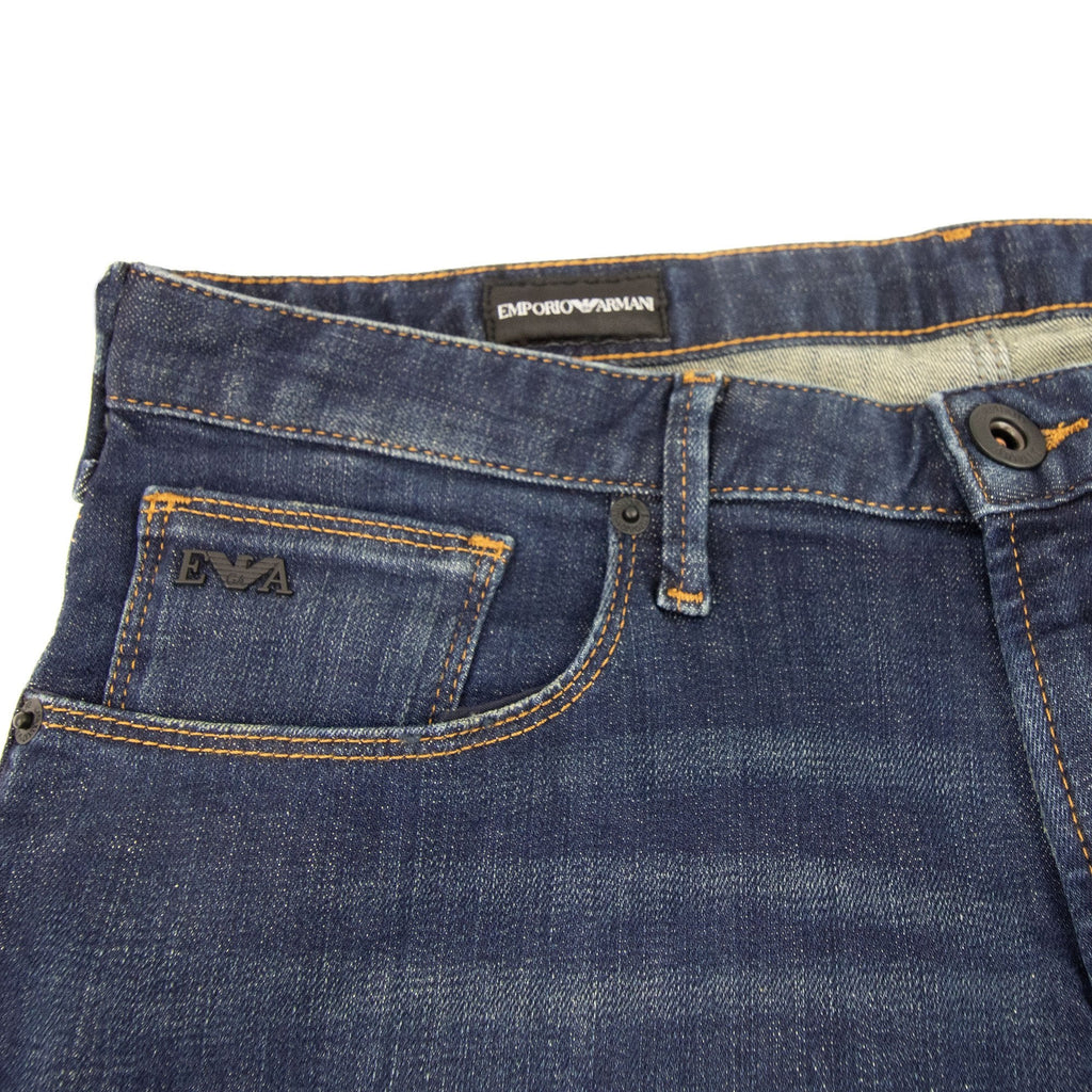 Emporio Armani J06 Slim Fit Worn Wash Jeans Denim Blue
