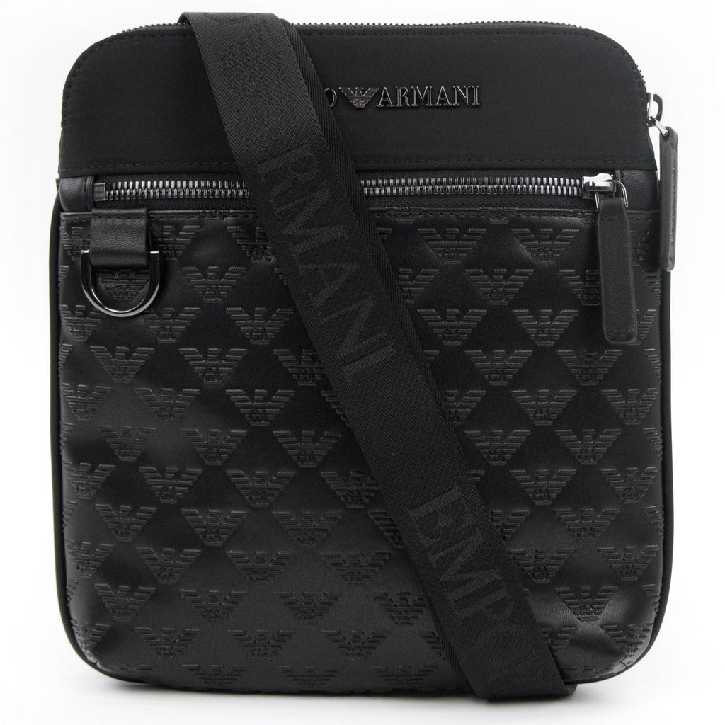 Emporio Armani Flat Nylon Shoulder Bag With Monogrammed Eagle Black/black