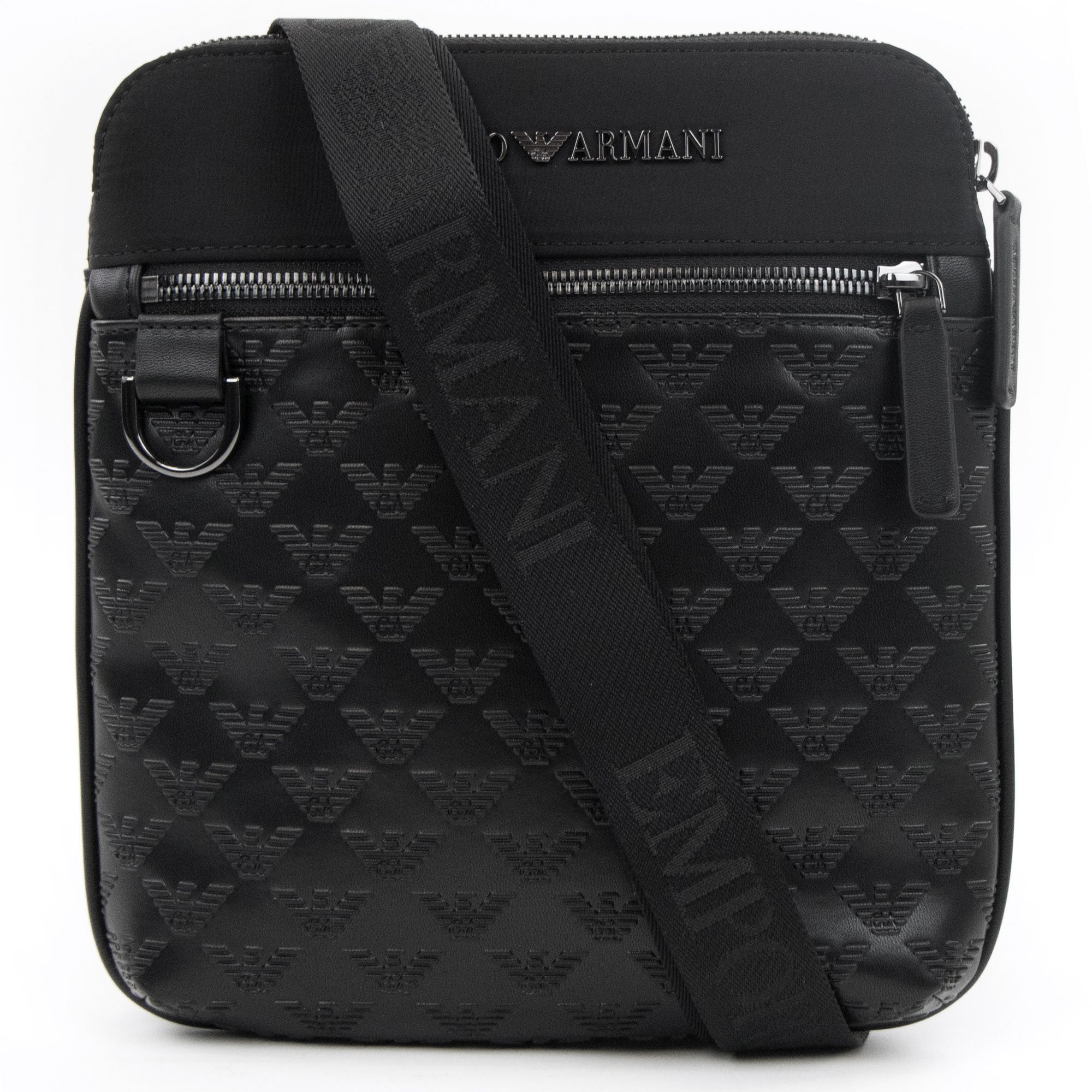 Emporio Armani Flat Nylon Shoulder Bag With Monogrammed Eagle Black/black