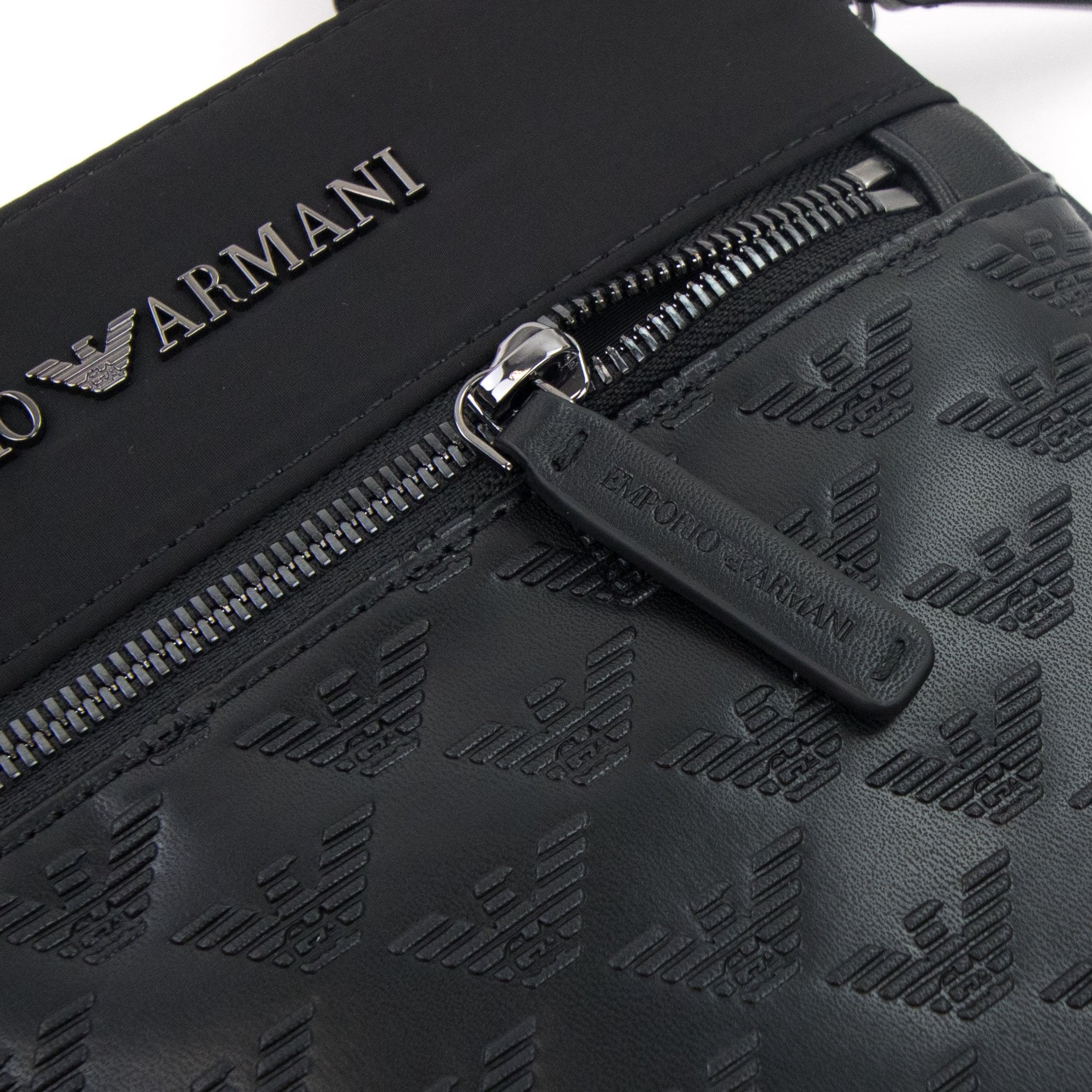 Emporio Armani Flat Nylon Shoulder Bag With Monogrammed Eagle Black/black