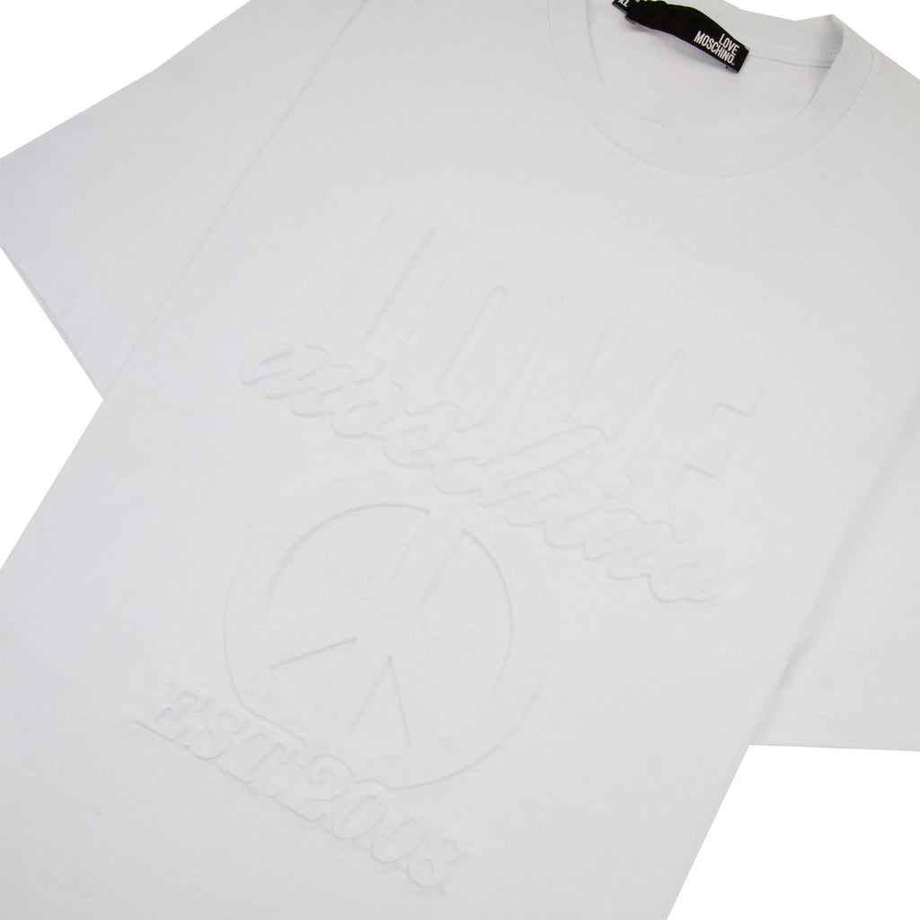 Love Moschino Embossed Peace Logo T-shirt White