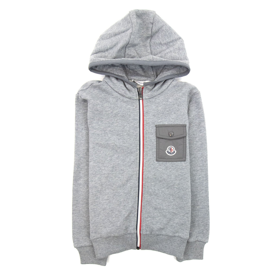 Moncler Junior Zip Up Hooded Sweatshirt Light Grey