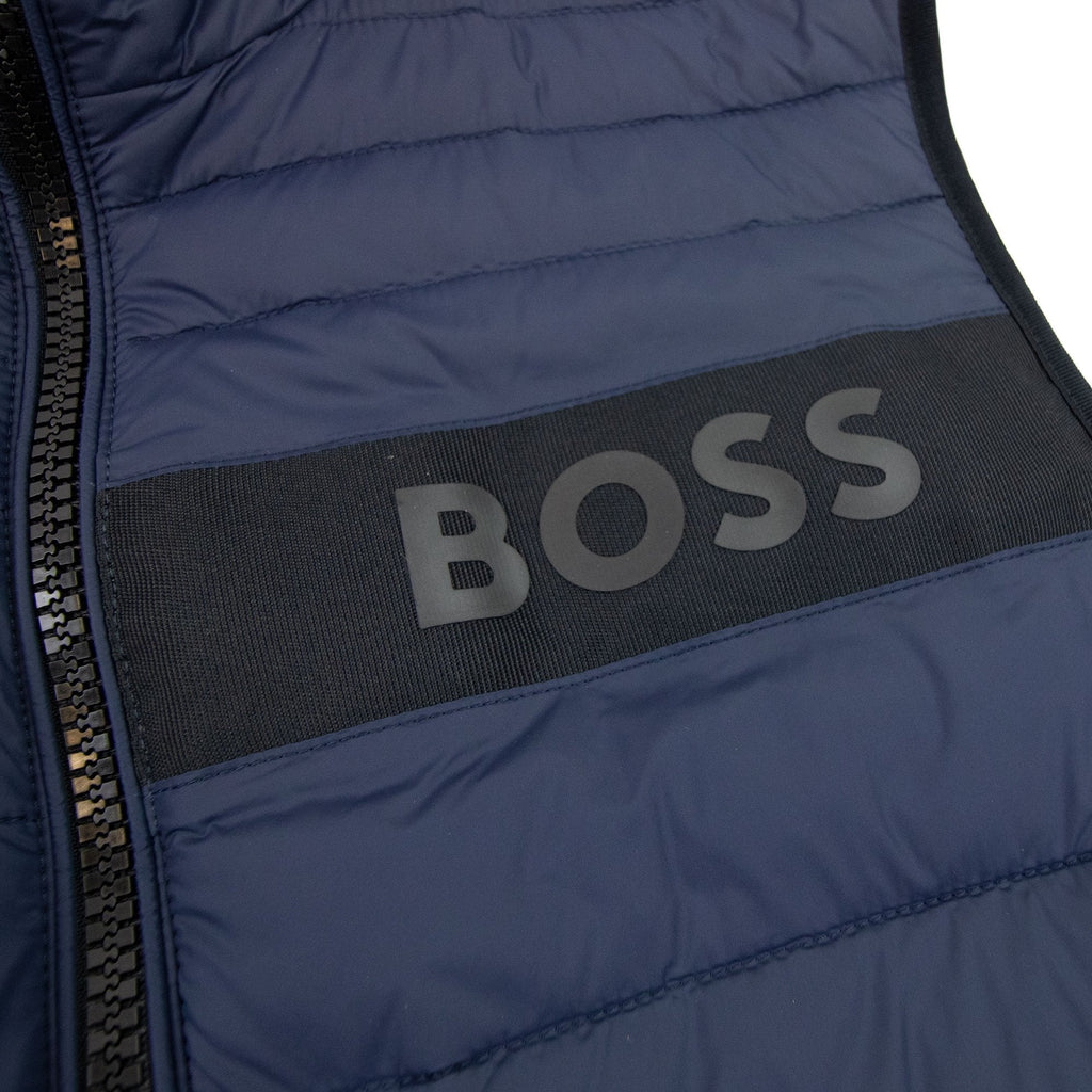 Hugo Boss Water-repellent Padded Gilet With 3d Logo Tape Navy