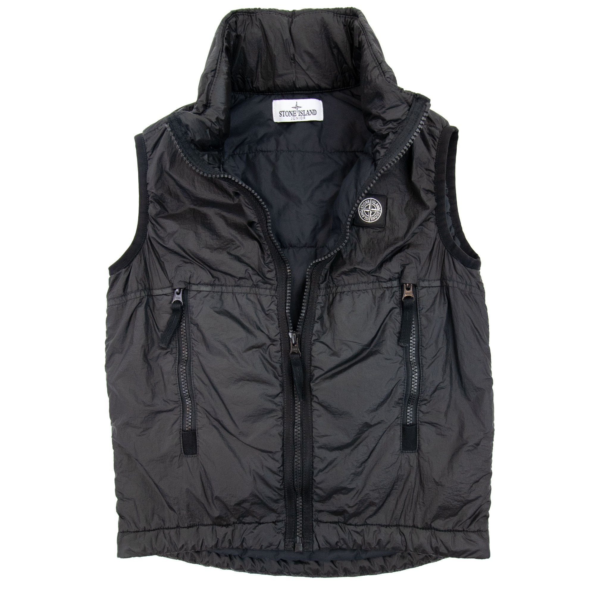 Stone Island Junior Logo Hoodied Nylon Gilet Black V0029