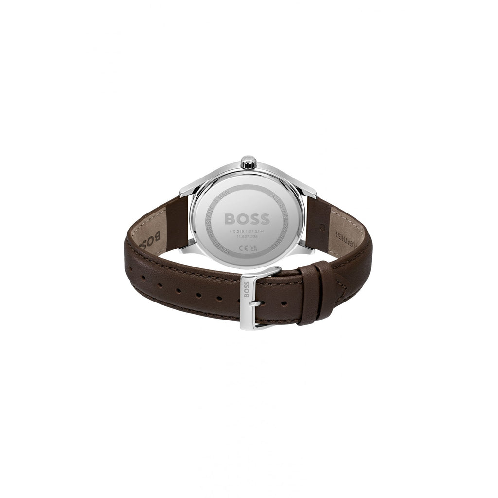 Hugo Boss Elite Leather Strap Watch Brown