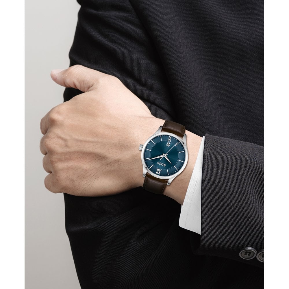 Hugo Boss Elite Leather Strap Watch Brown