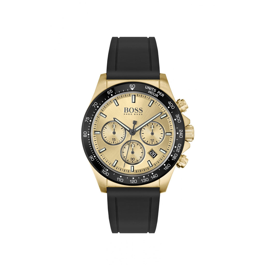 Hugo Boss Hero Gold Plated Rubber Watch Black