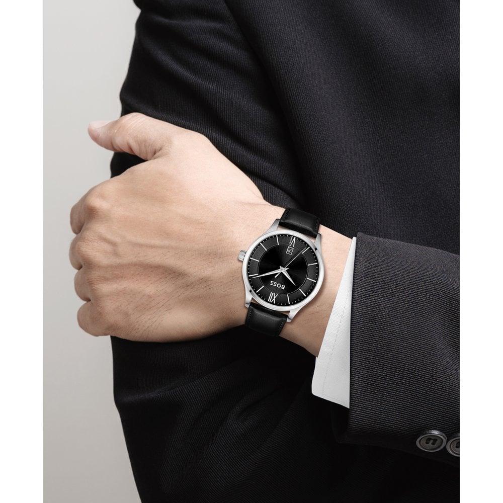 Hugo Boss Elite Leather Strap Watch Black