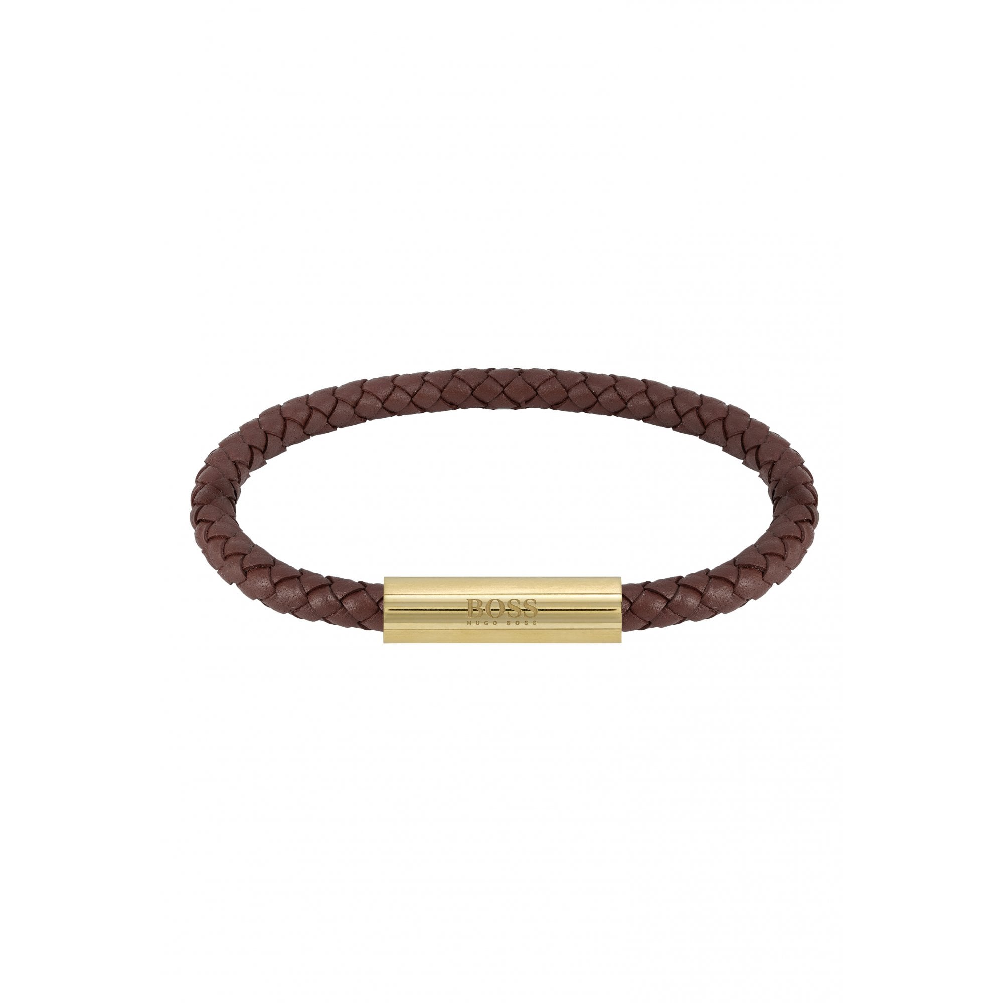 Hugo Boss Braided Leather Bracelet Dark Brown