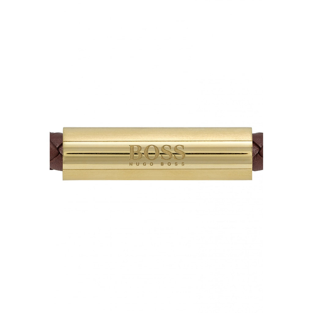 Hugo Boss Braided Leather Bracelet Dark Brown