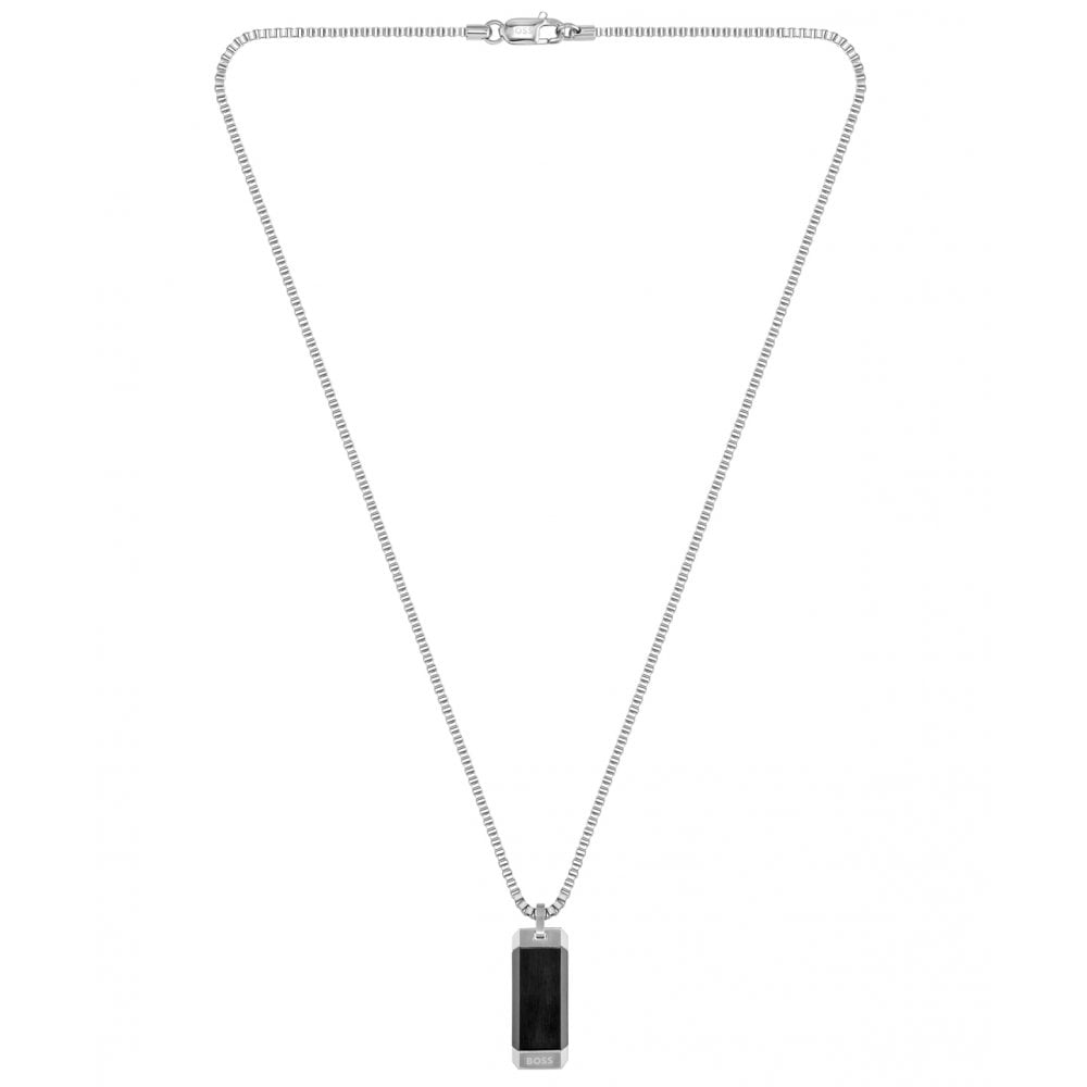 Hugo Boss Box-chain Necklace With Black And Silver-toned Pen Silver