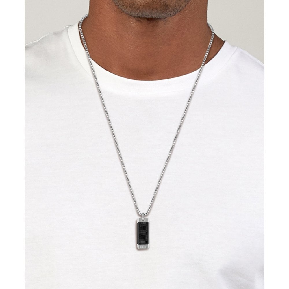 Hugo Boss Box-chain Necklace With Black And Silver-toned Pen Silver