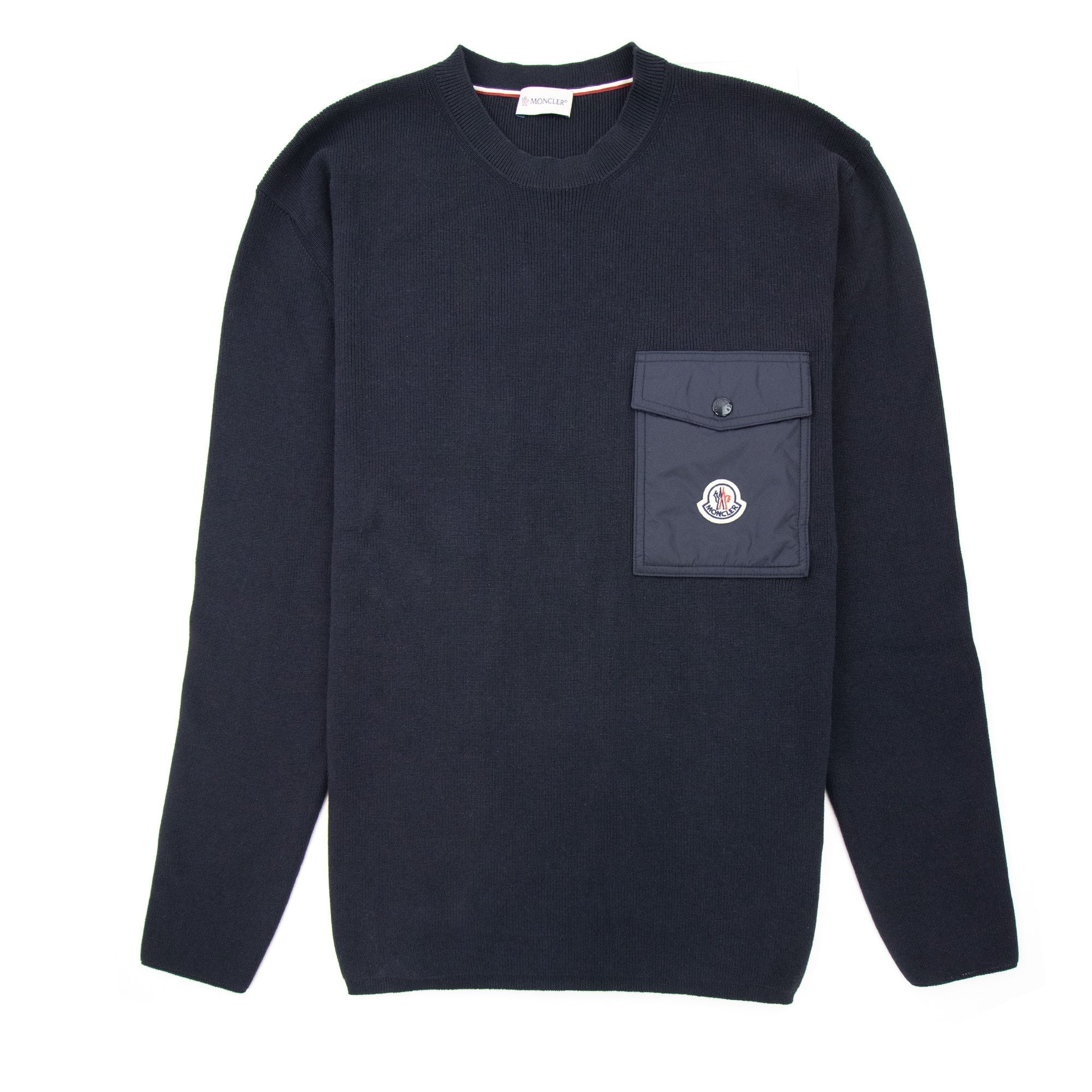 Moncler Nylon Pocket Crewneck Knit Sweatshirt Navy 743