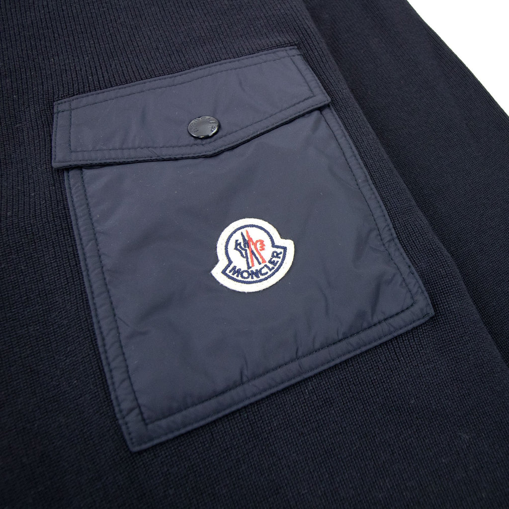 Moncler Nylon Pocket Crewneck Knit Sweatshirt Navy 743