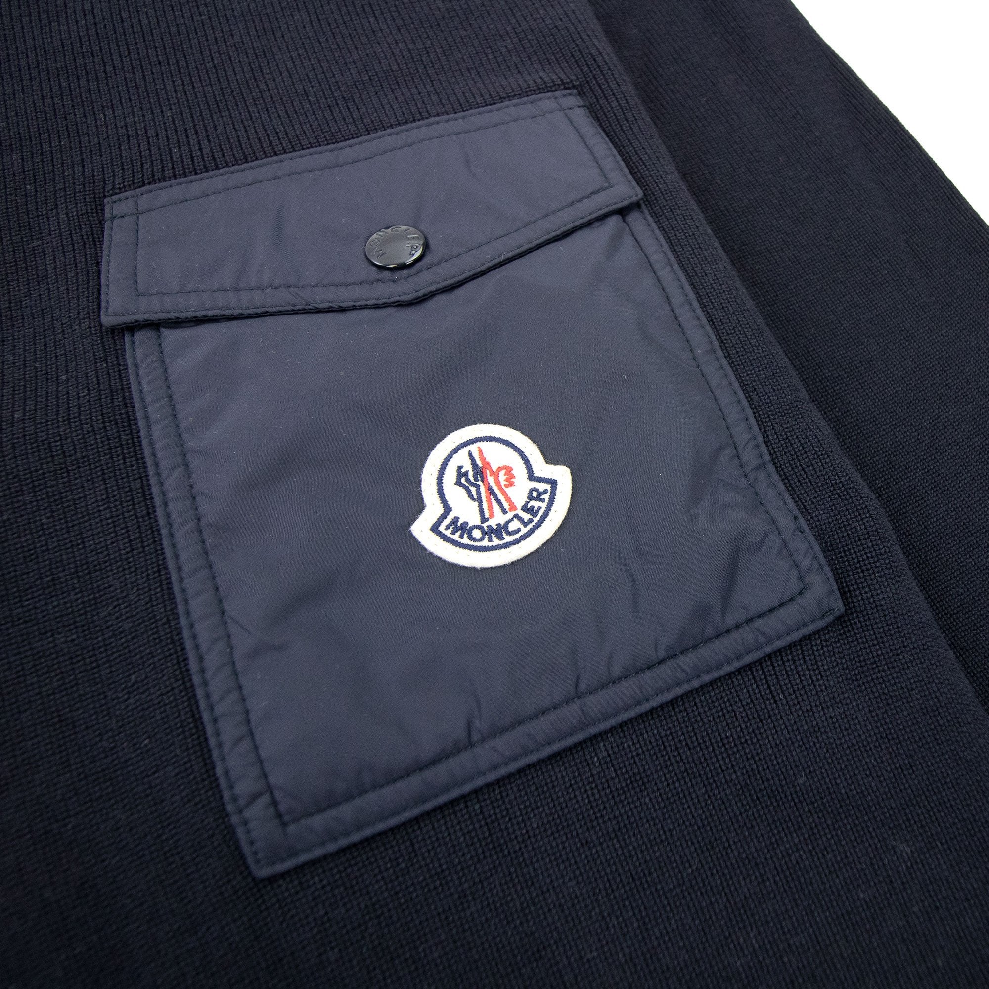 Moncler Nylon Pocket Crewneck Knit Sweatshirt Navy 743