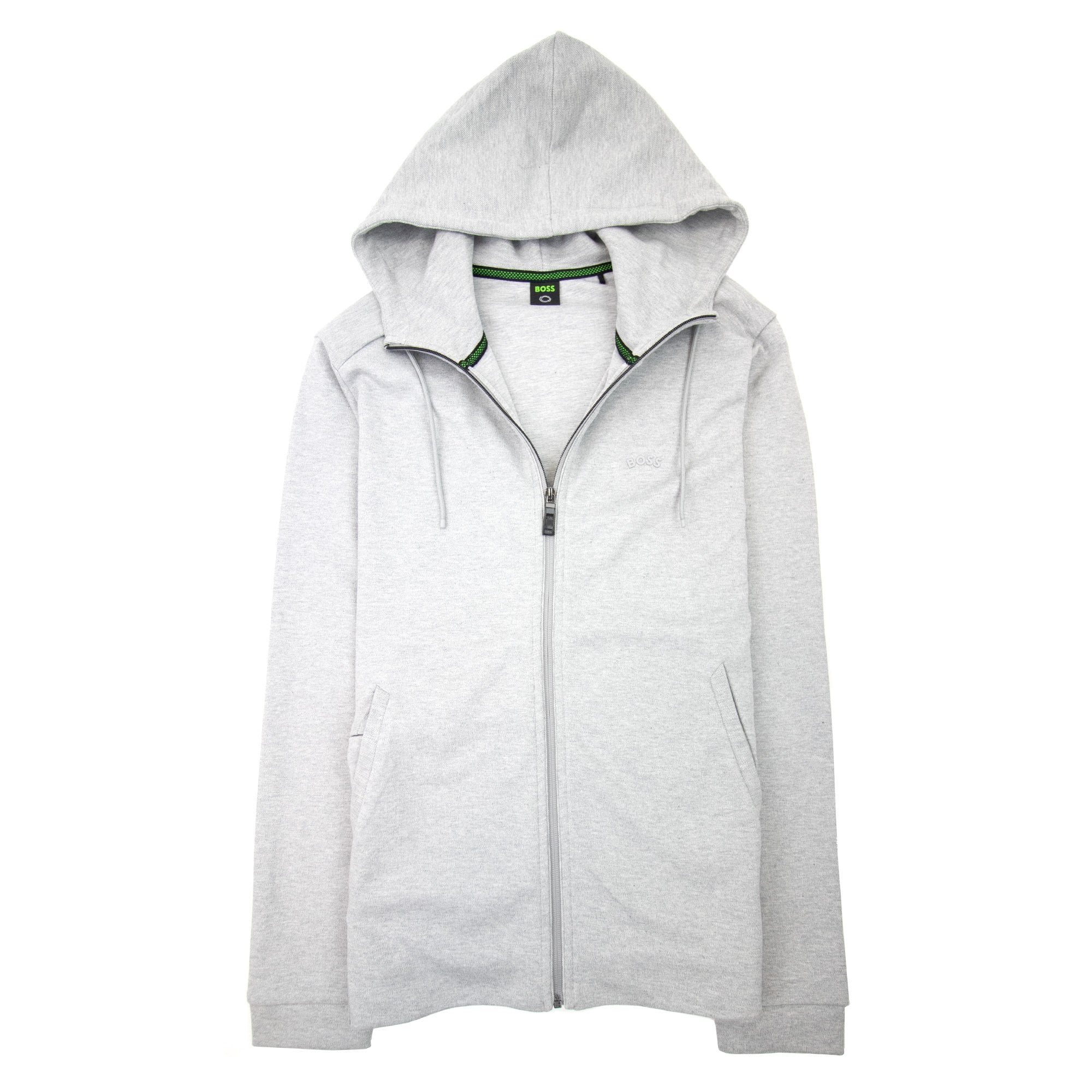 Hugo Boss Saggy Curved Logo Zip Up Hoody Gray 059