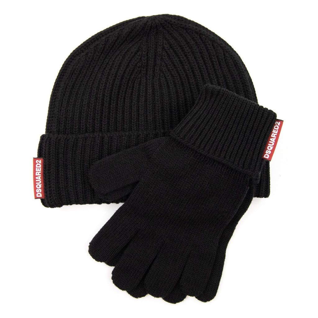 Dsquared2 Warmy Hat & Gloves Knit Set Black