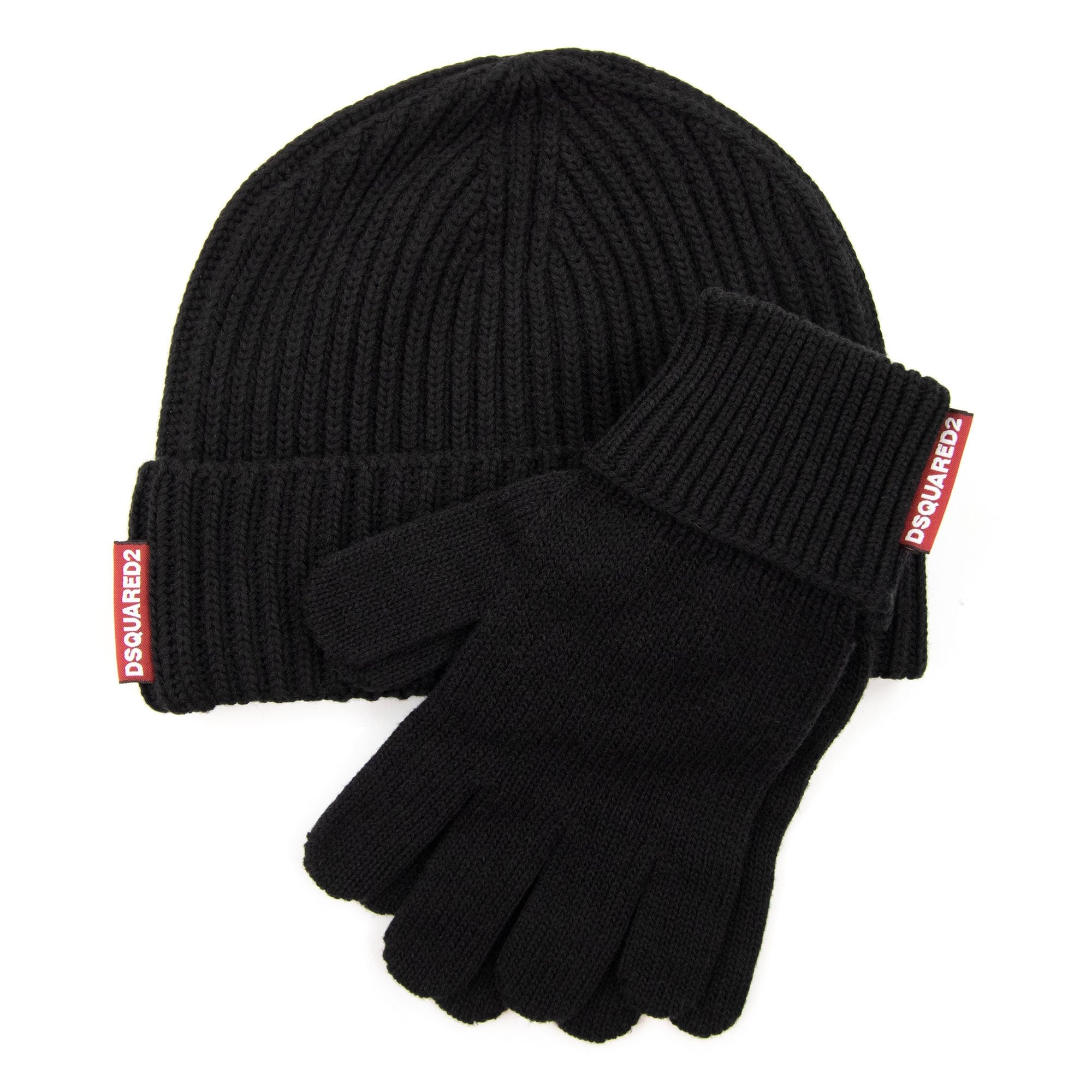 Dsquared2 Warmy Hat & Gloves Knit Set Black