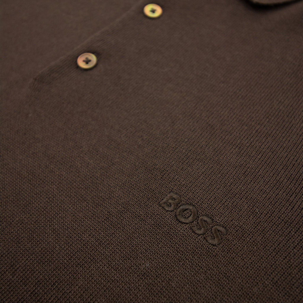 Hugo Boss Bono-l Embroidered Logo Knitted Polo Brown 210