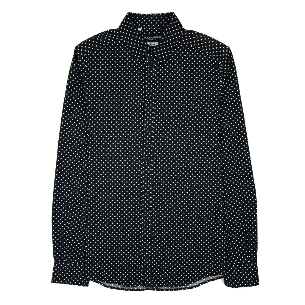 Dolce & Gabbana Polka Dots Gold L/s Cotton Shirt Black/white