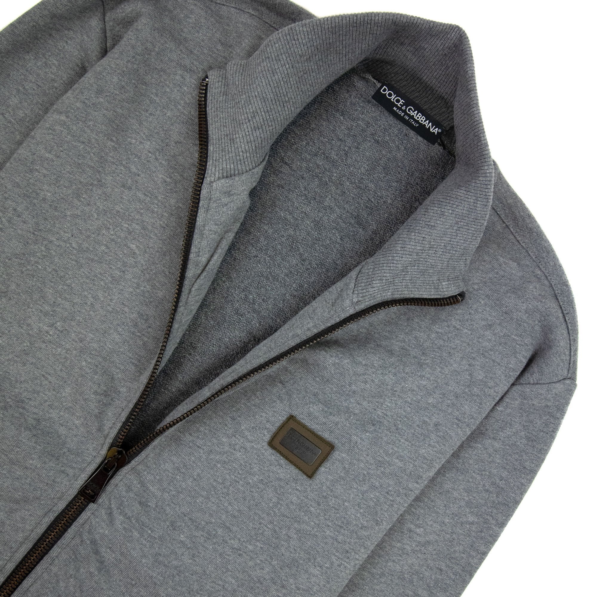 Dolce & Gabbana Metal Logo Zip Up Funnel Neck Grey