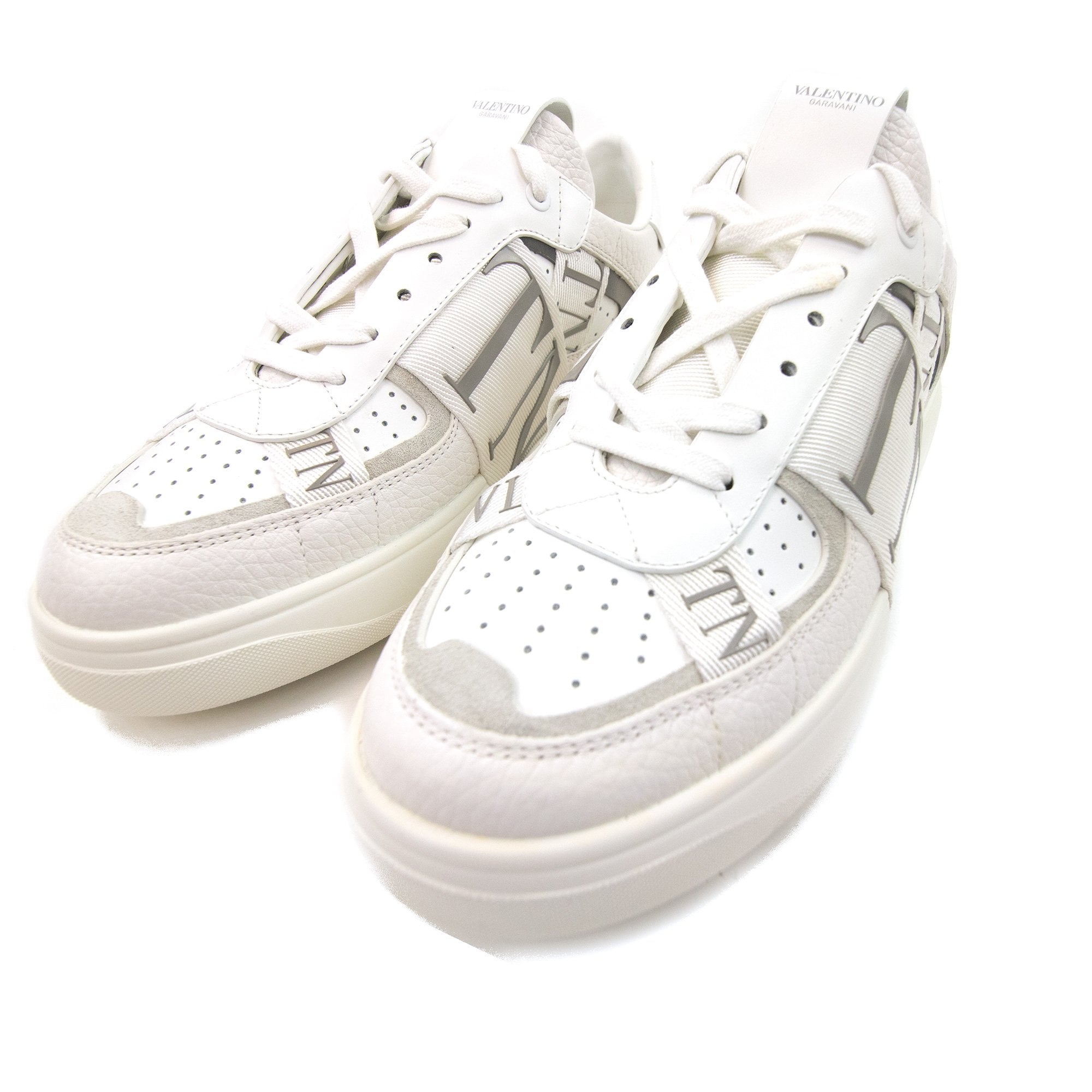 Valentino Vl7n Logo Embellished Leather Trainers Bianco/grey 22e