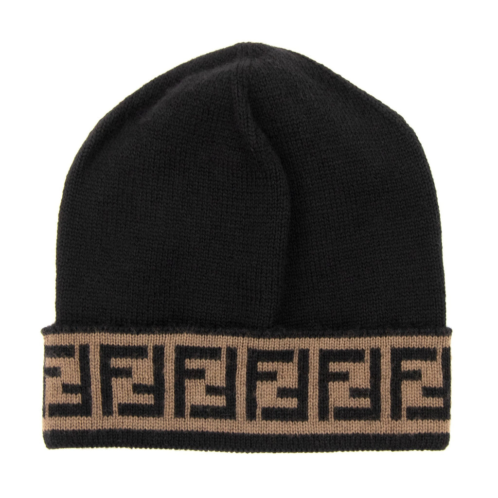 Fendi Ff Logo Beanie Black/brown