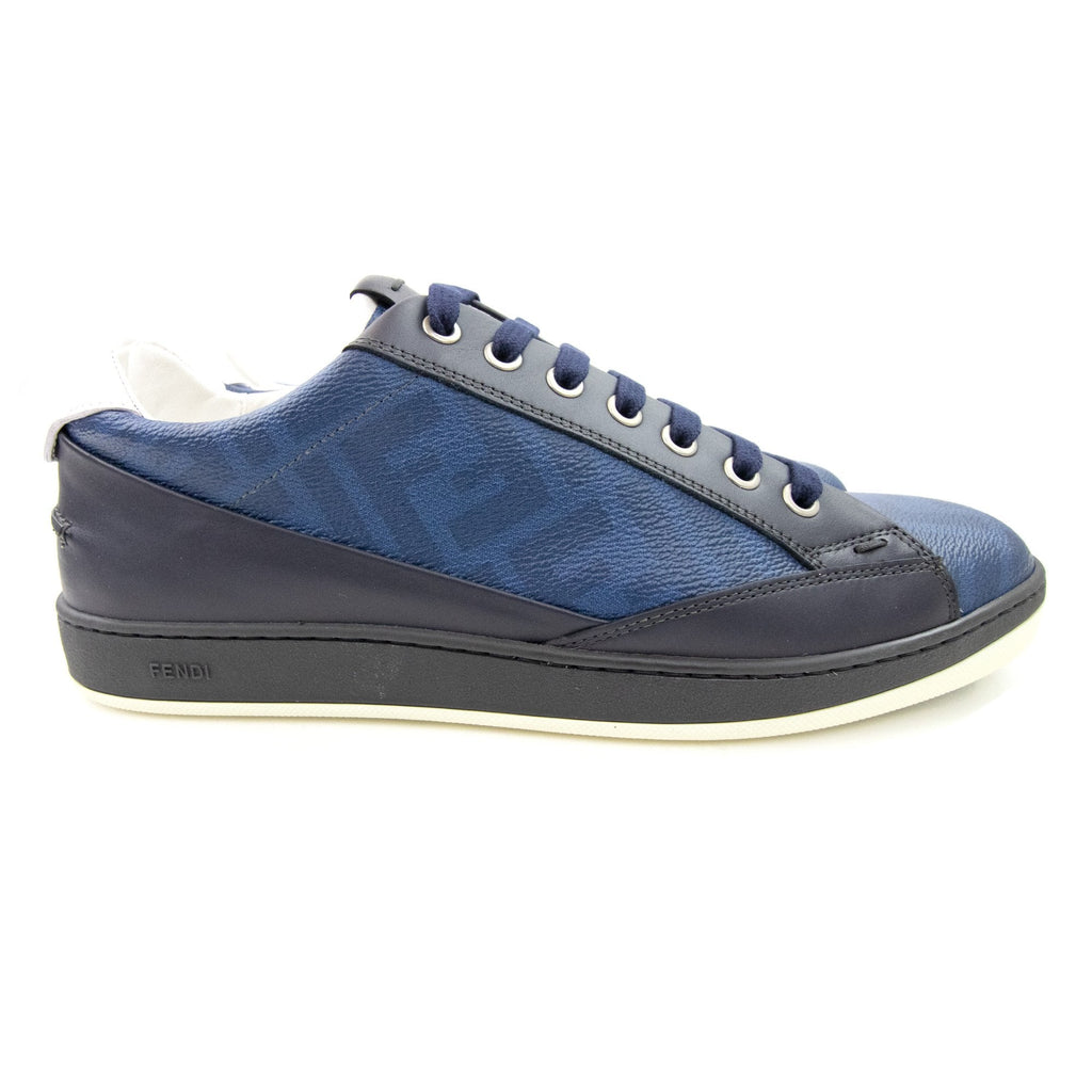 Fendi Ff Logo Leather Trainers Blue Black