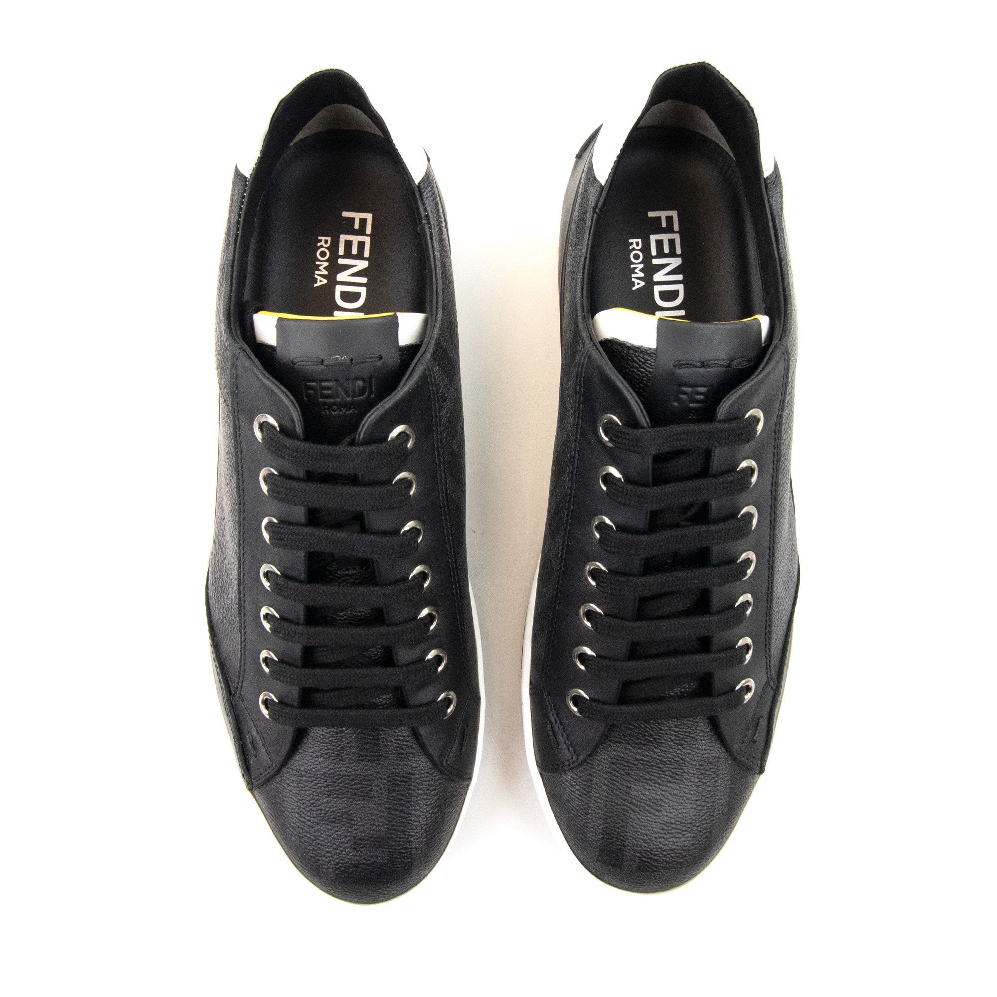Fendi Ff Logo Leather Trainers Black/white