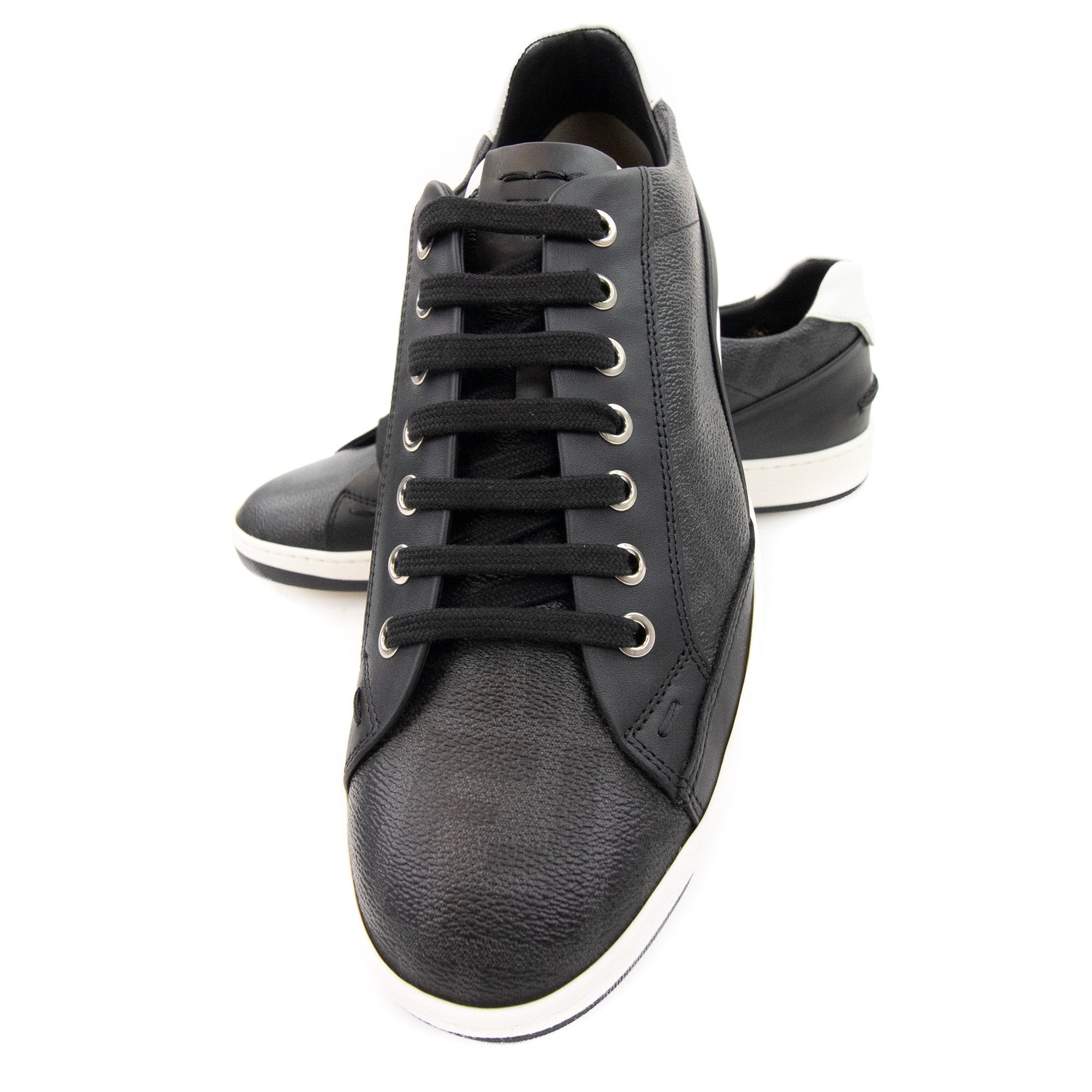 Fendi Ff Logo Leather Trainers Black/white