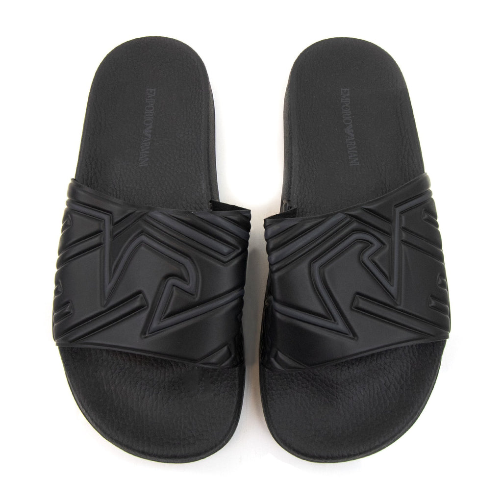Emporio Armani Band Print Eagle Logo Slider Black