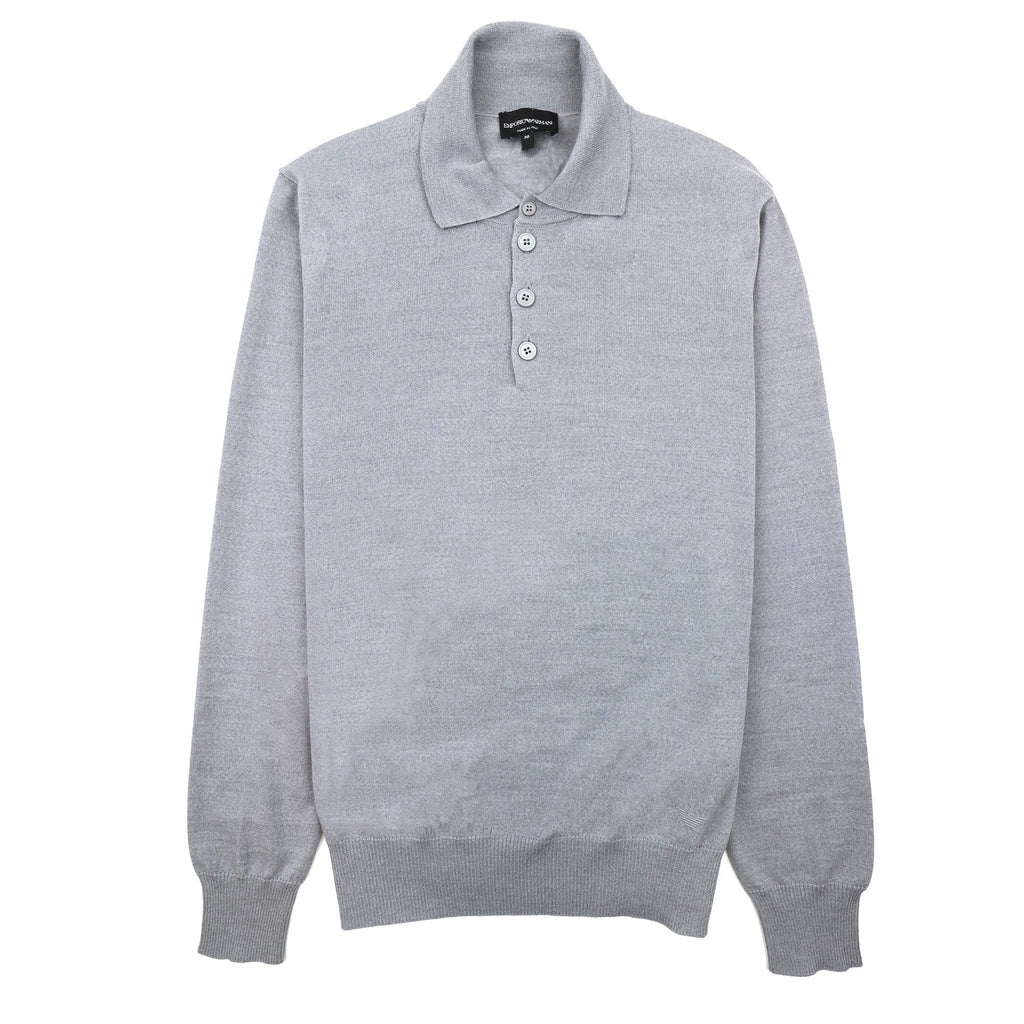 Emporio Armani Wool Knitted Long Sleeve Polo Grigio Grey