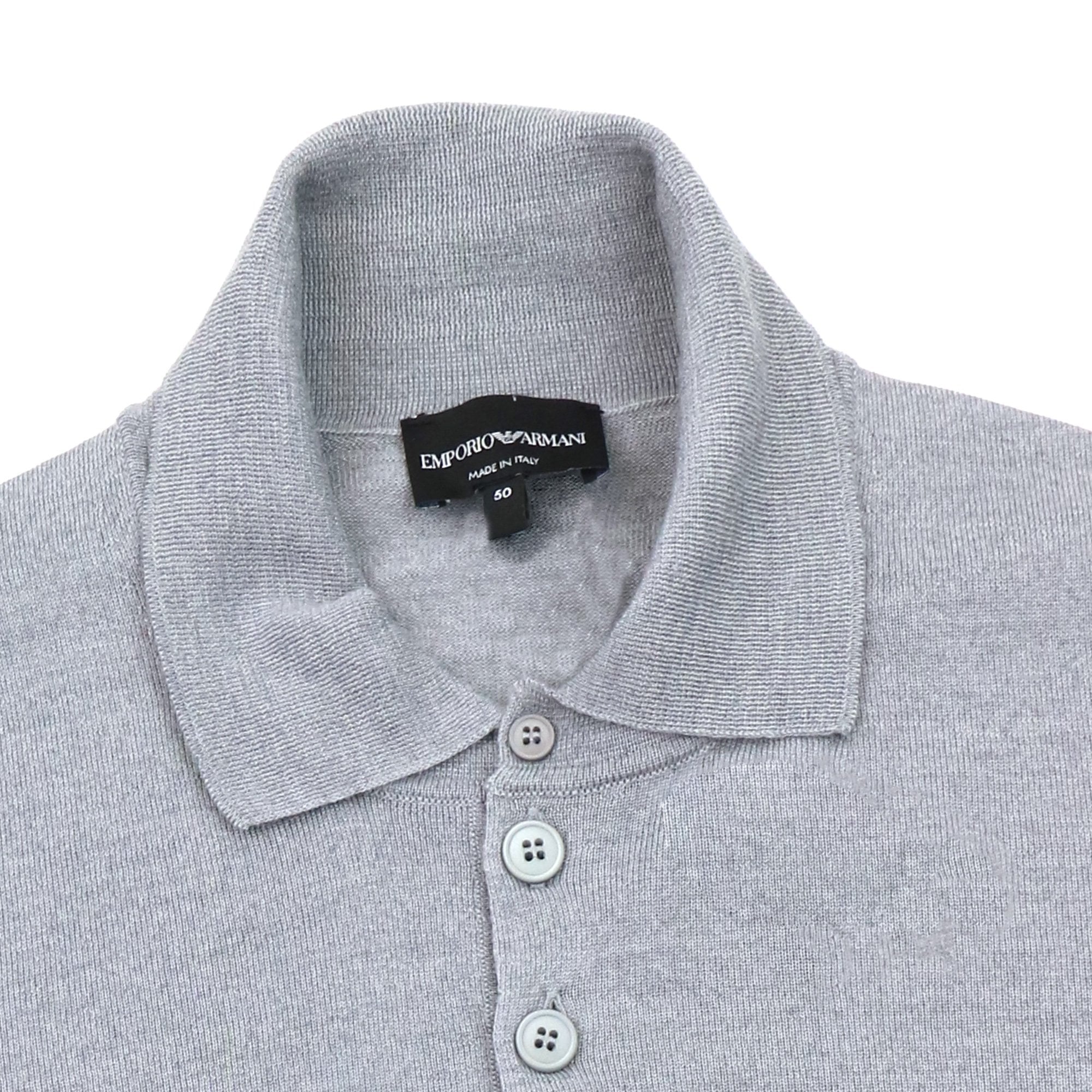 Emporio Armani Wool Knitted Long Sleeve Polo Grigio Grey