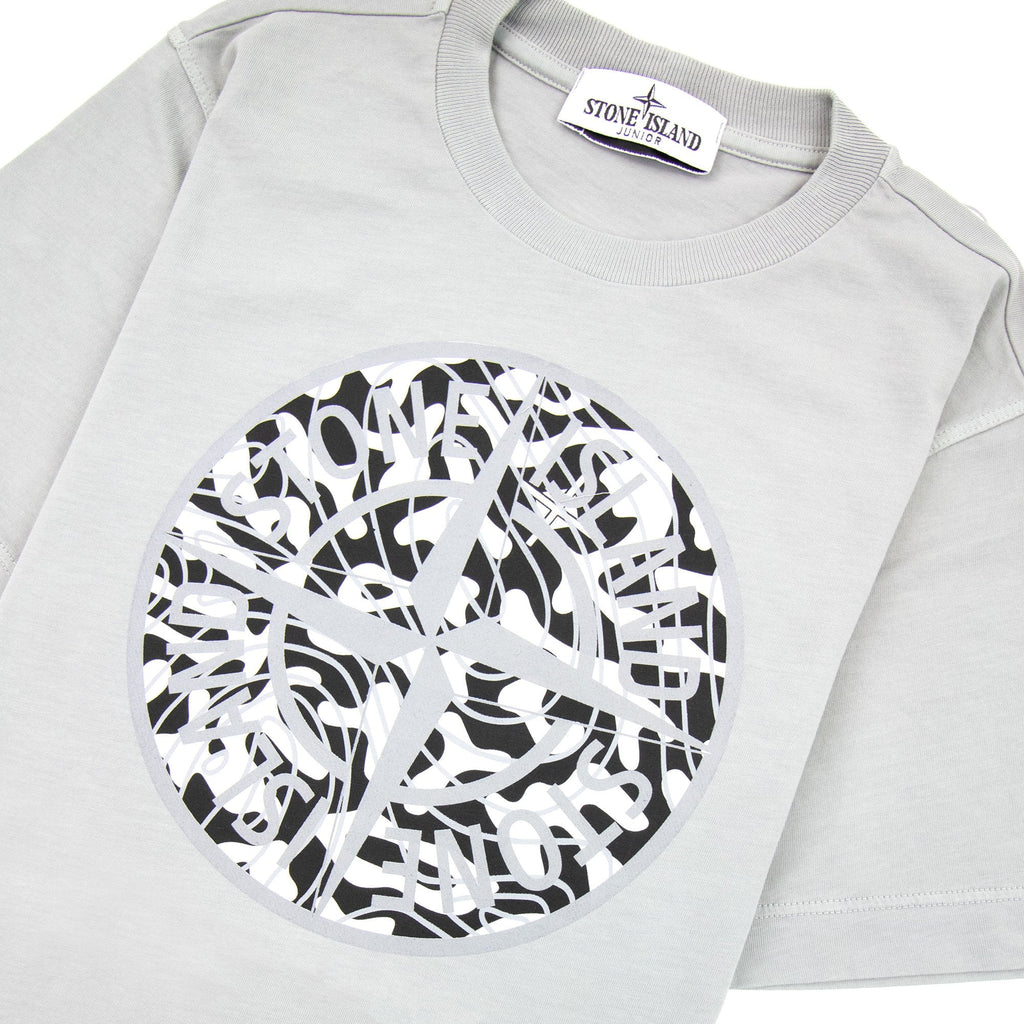 Stone Island Junior 21071 Camo Reflective Logo T Shirt Grey V0064