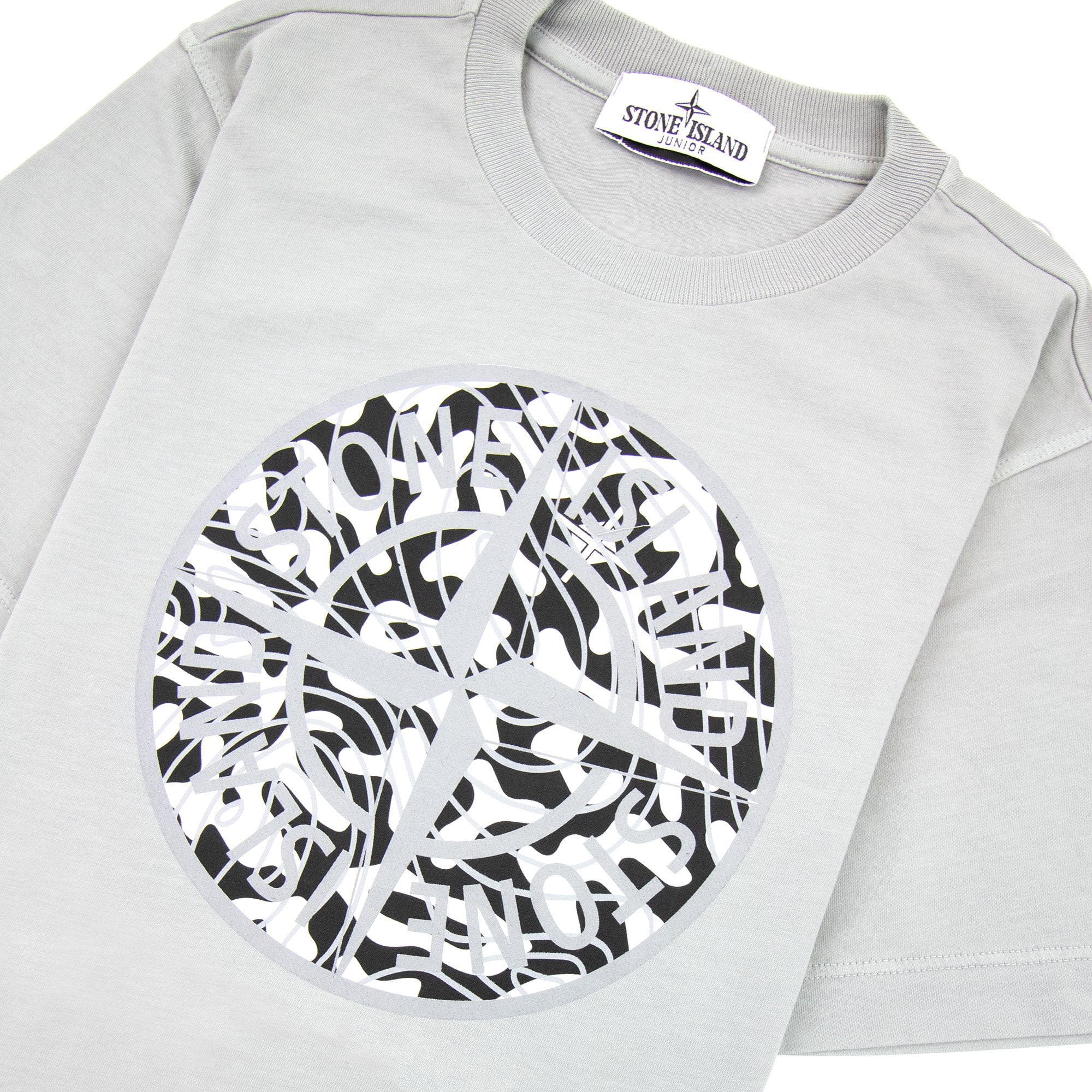 Stone Island Junior 21071 Camo Reflective Logo T Shirt Grey V0064