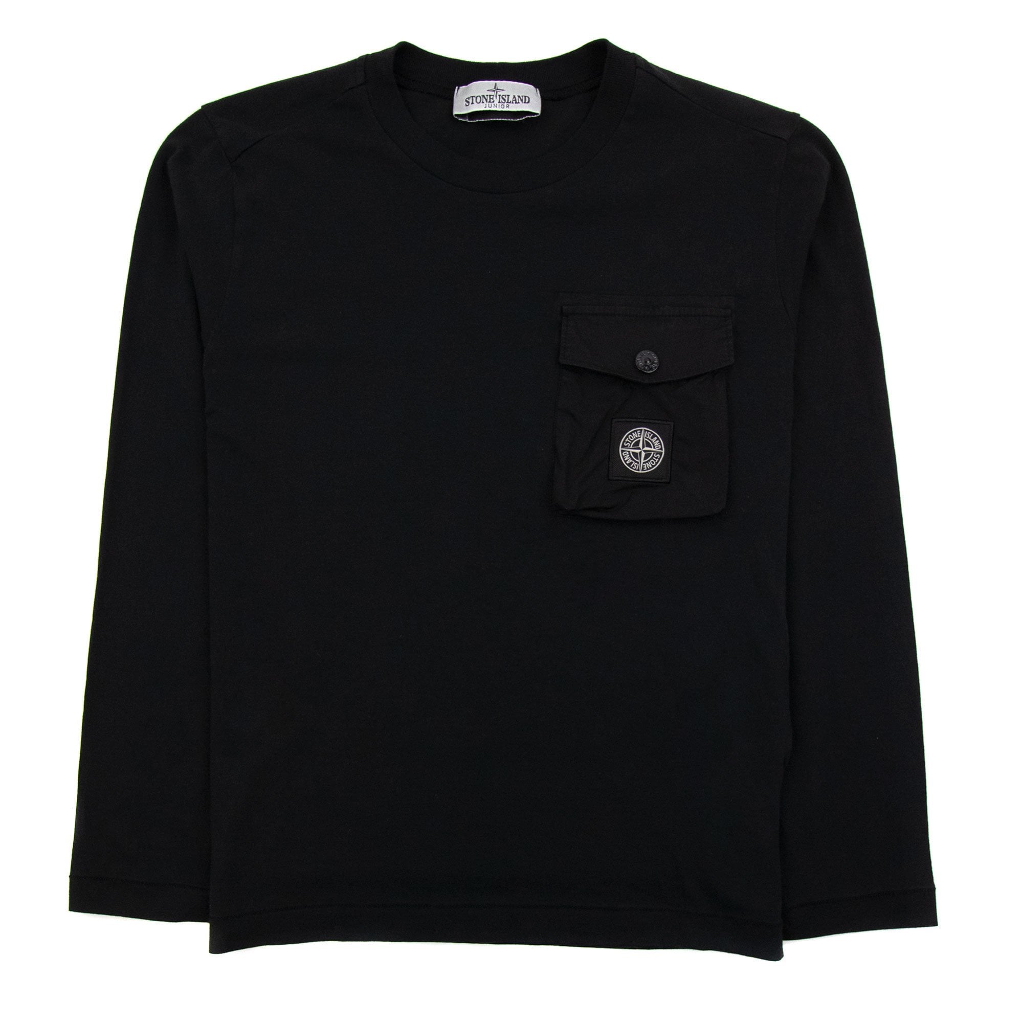 Stone Island Junior 20347 Pocket Logo Long Sleeve T Shirt Black Voo29