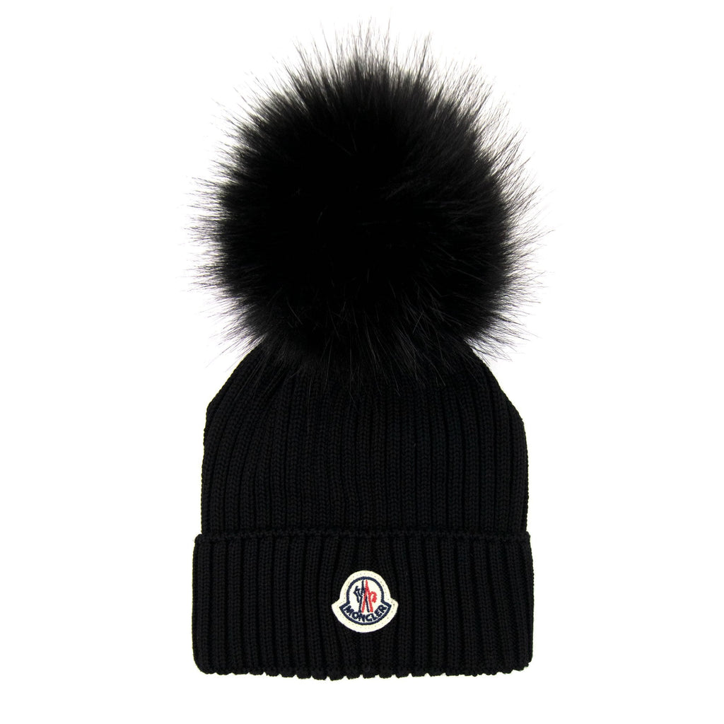 Moncler Women Berretto Pom Pom Wool Hat Black 999