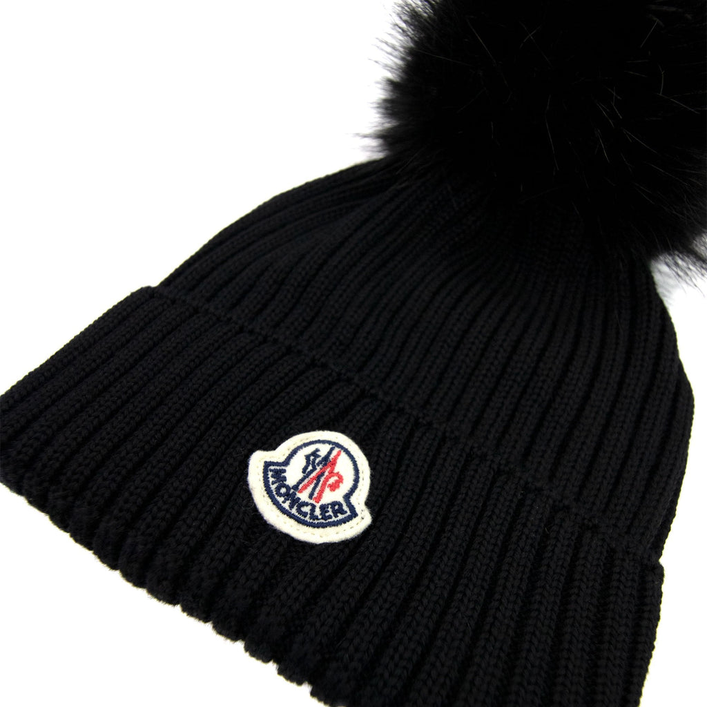 Moncler Women Berretto Pom Pom Wool Hat Black 999