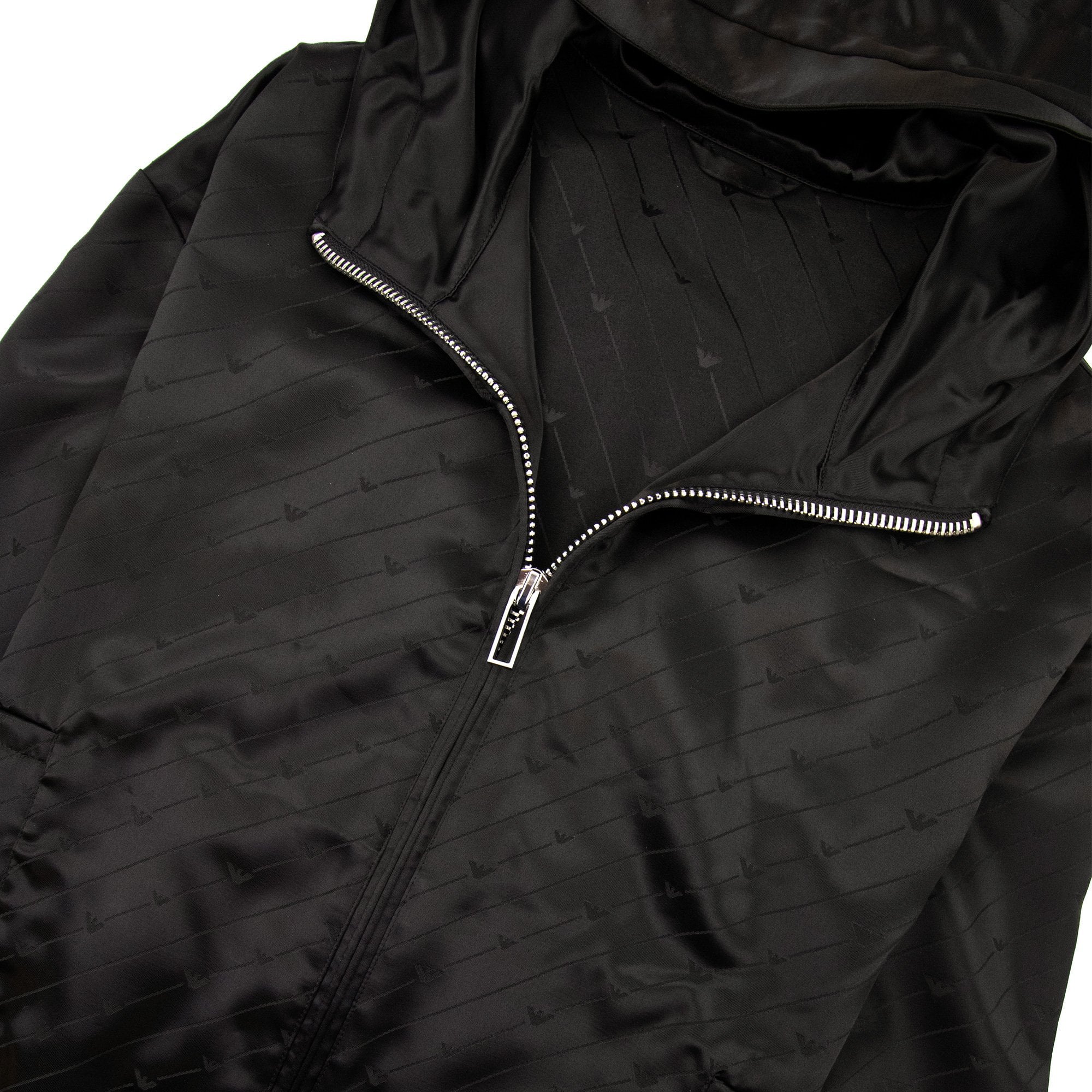 Emporio Armani Jacquard Nylon Hooded Blouson With All-over Eagle Black