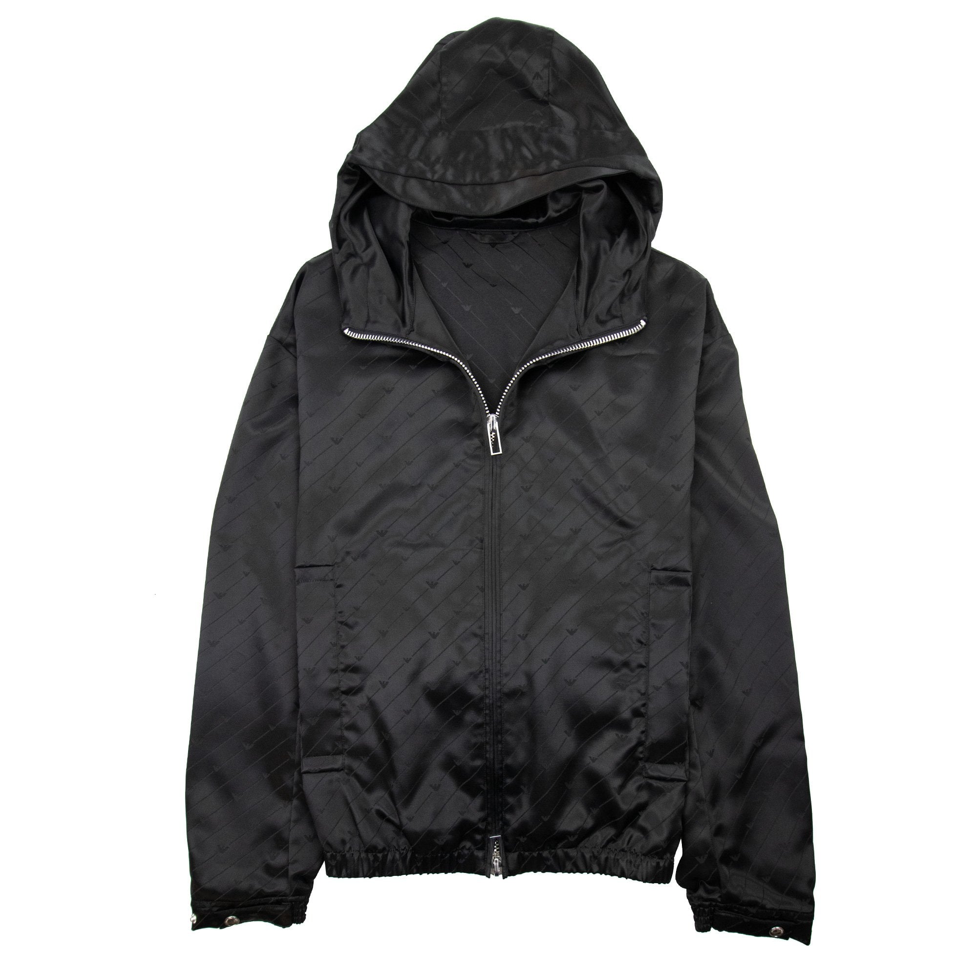 Emporio Armani Jacquard Nylon Hooded Blouson With All-over Eagle Black