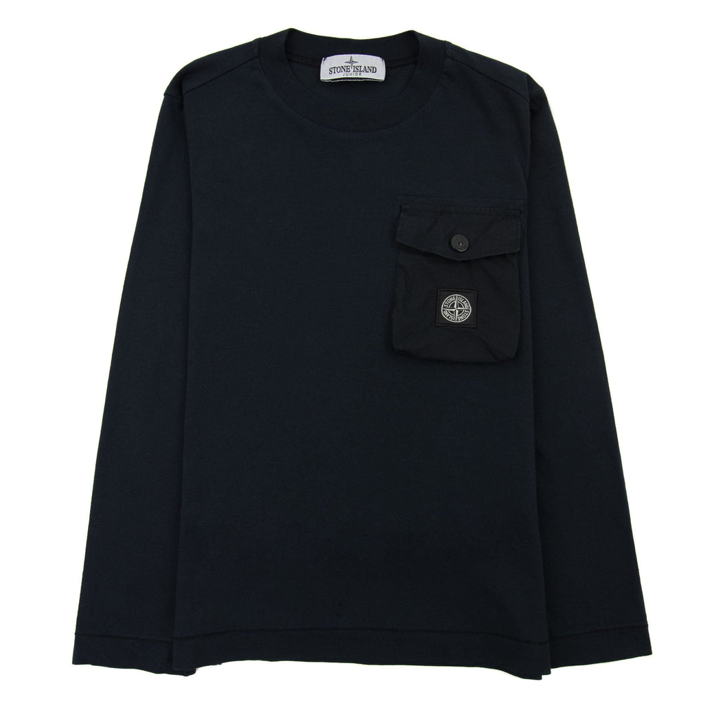 Stone Island Junior 20347 Pocket Logo Long Sleeve T Shirt Navy V0020