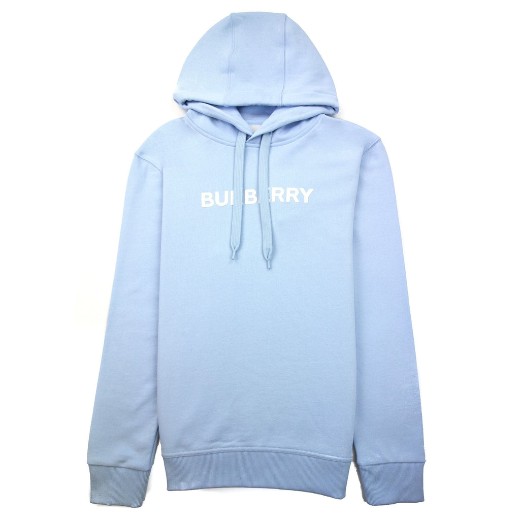 Burberry Logo Print Cotton Hoodied Sweatshirt Pale Blue