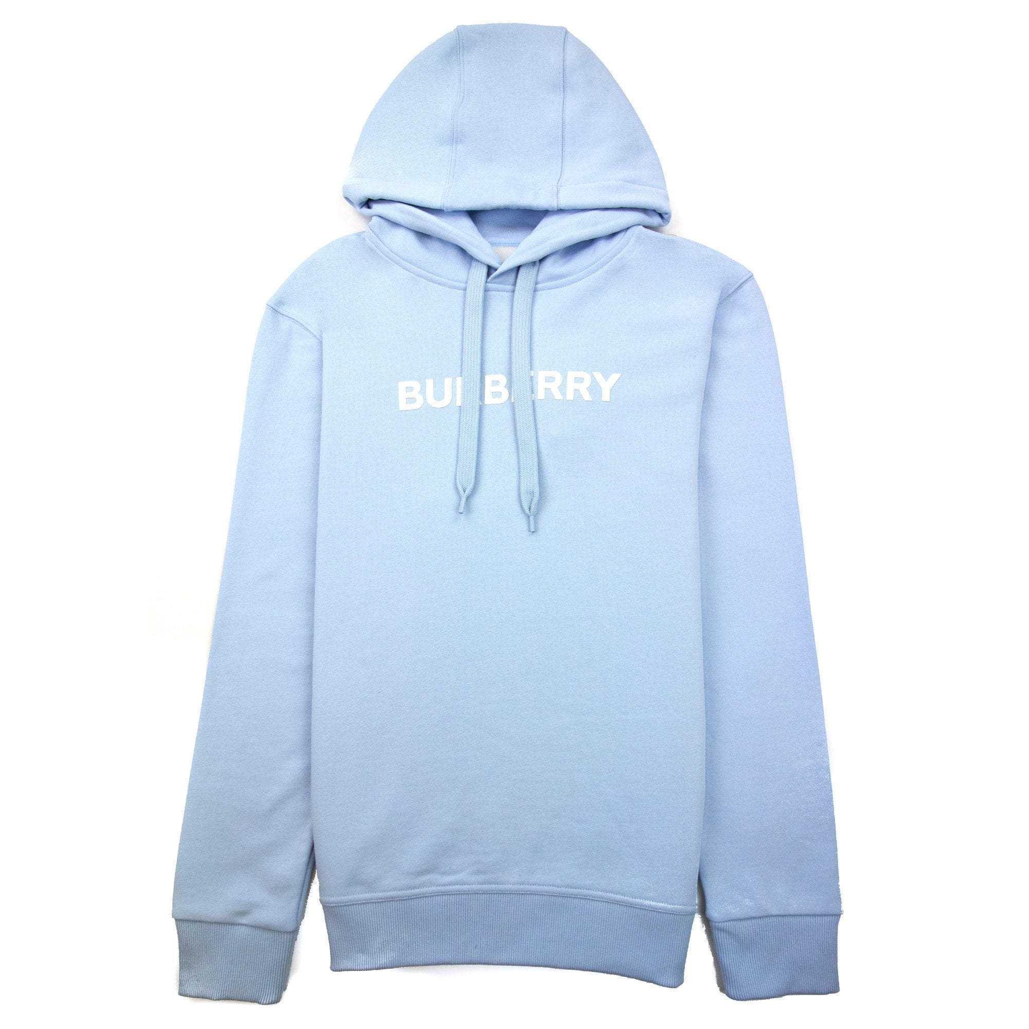 Burberry Logo Print Cotton Hoodied Sweatshirt Pale Blue