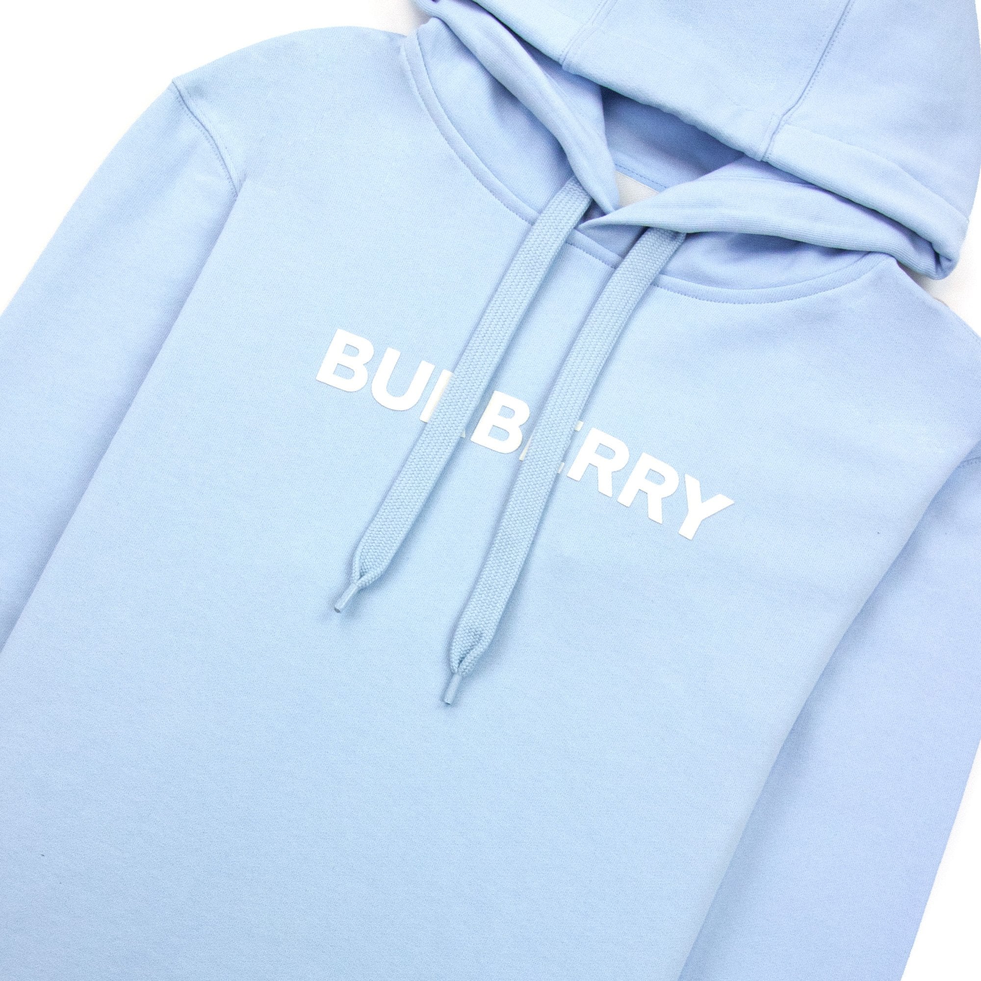 Burberry Logo Print Cotton Hoodied Sweatshirt Pale Blue